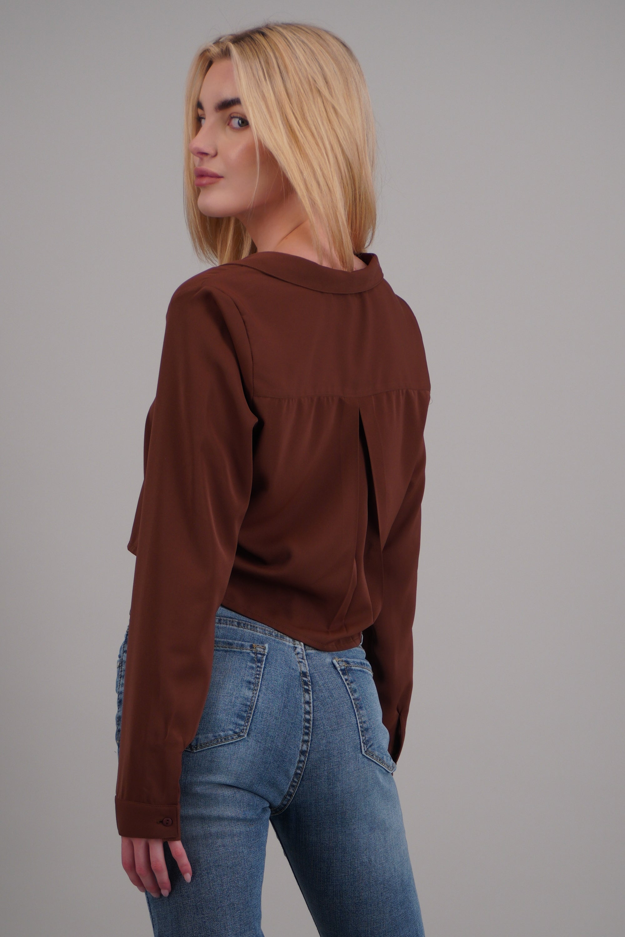 Camisa lisa manga larga CHOCOLATE