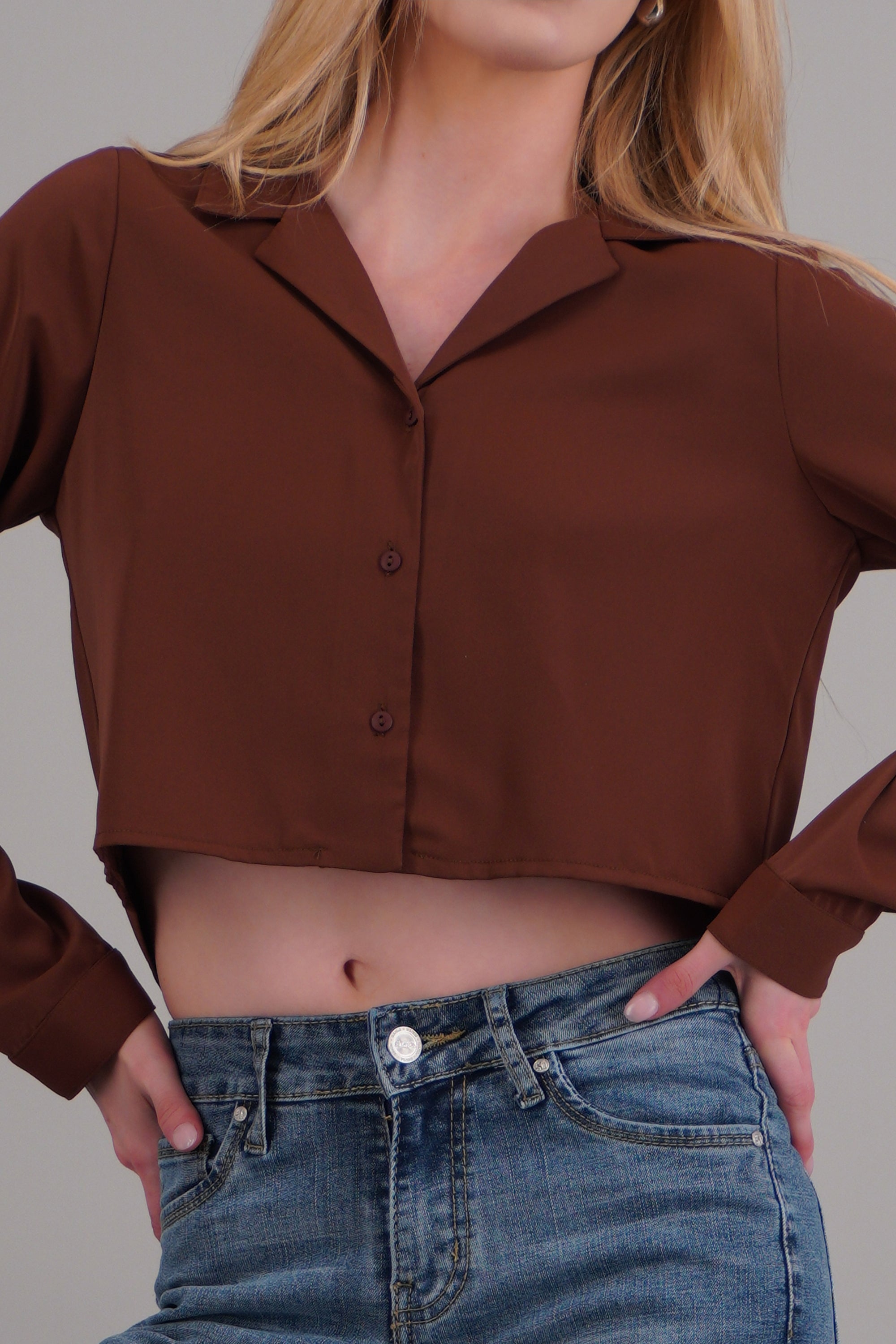 Camisa lisa manga larga CHOCOLATE