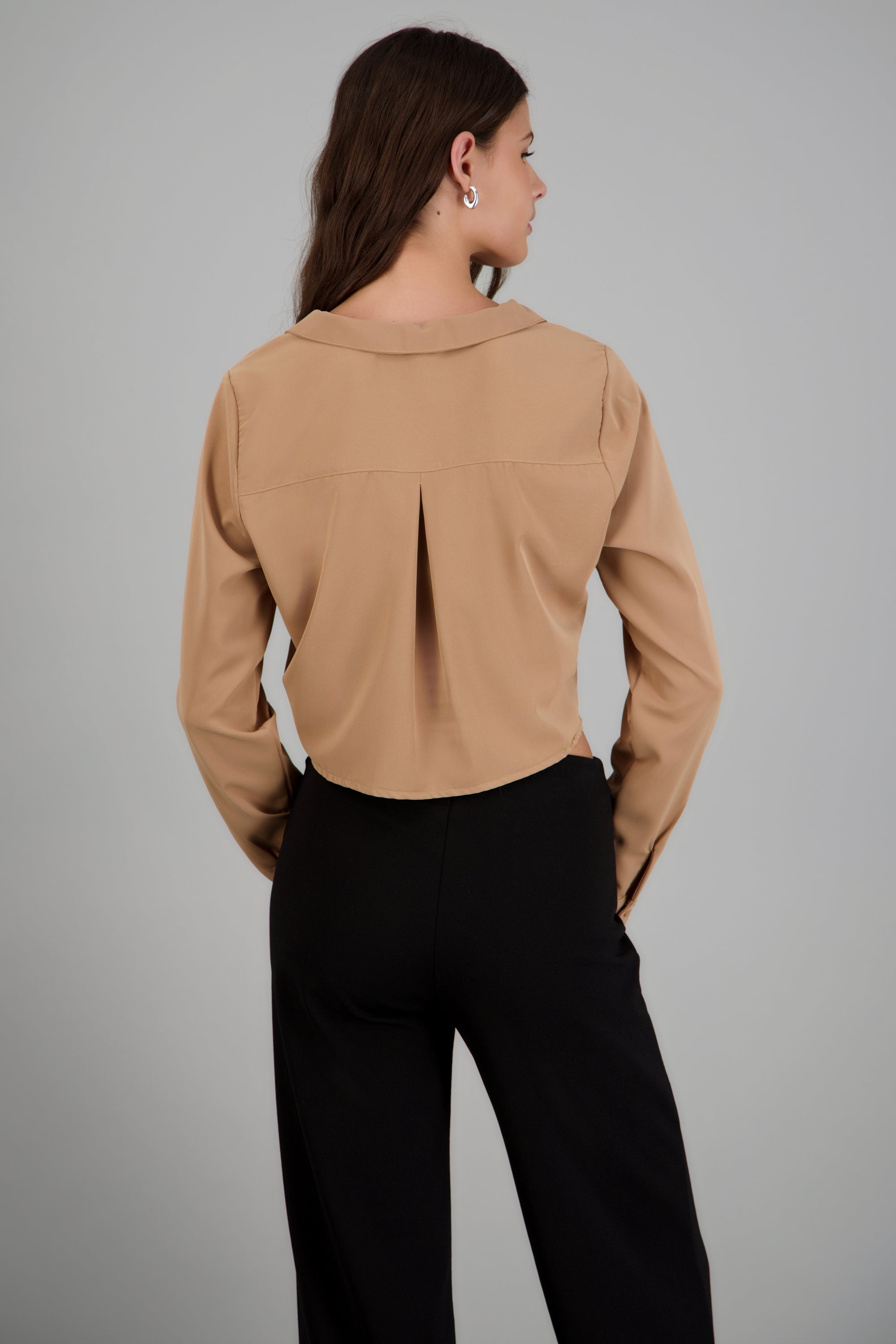 Camisa lisa manga larga TAUPE