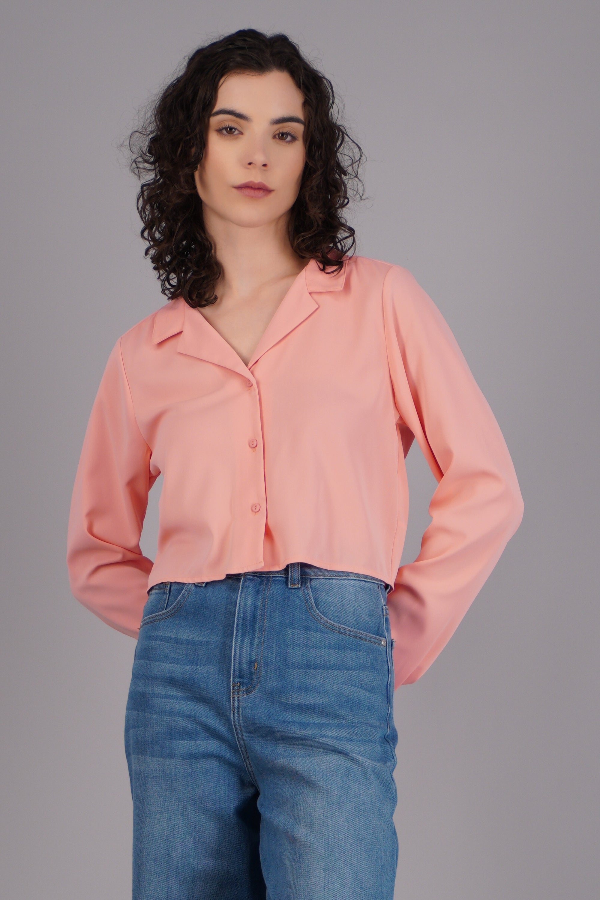 Camisa lisa manga larga DURAZNO
