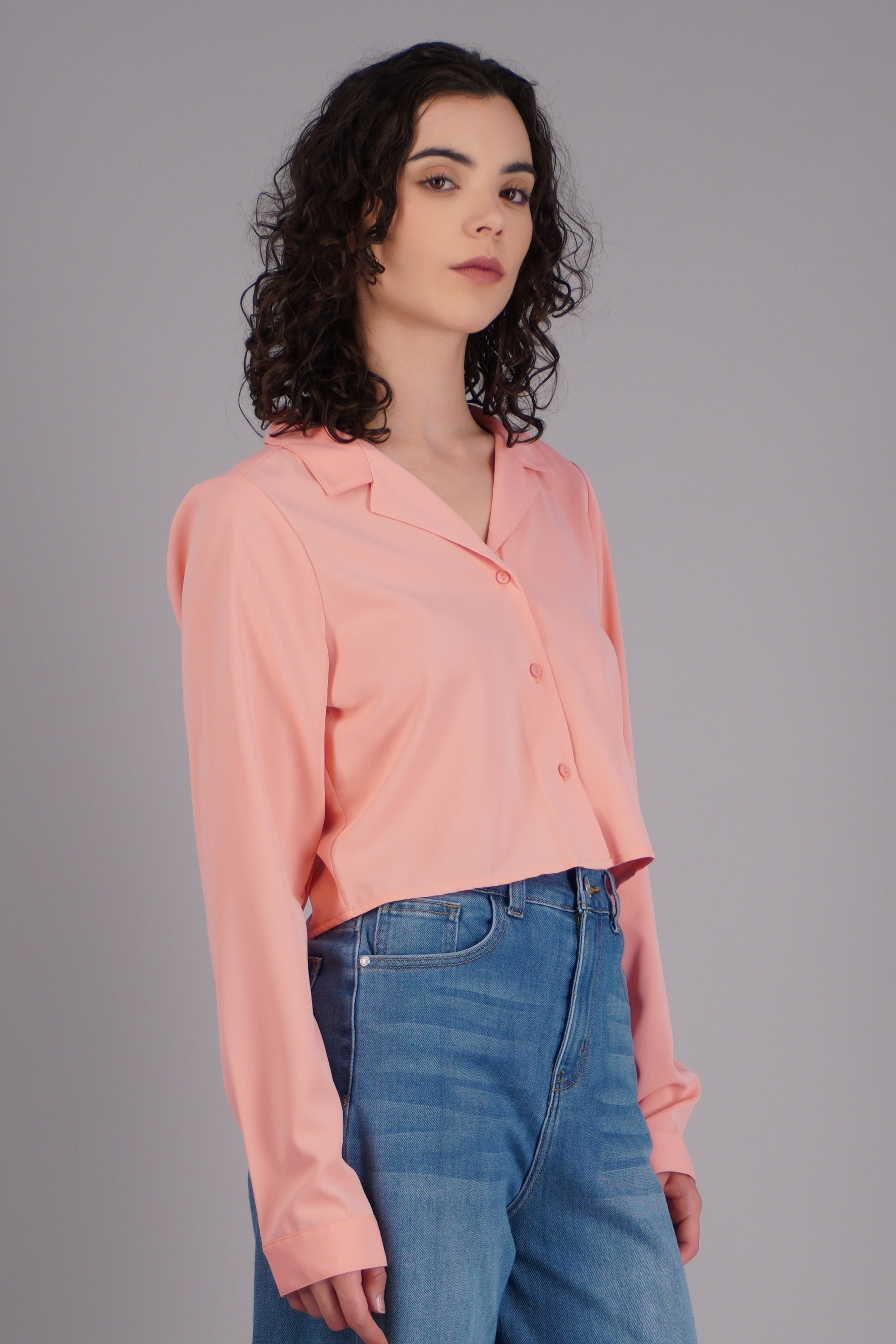 Camisa lisa manga larga DURAZNO