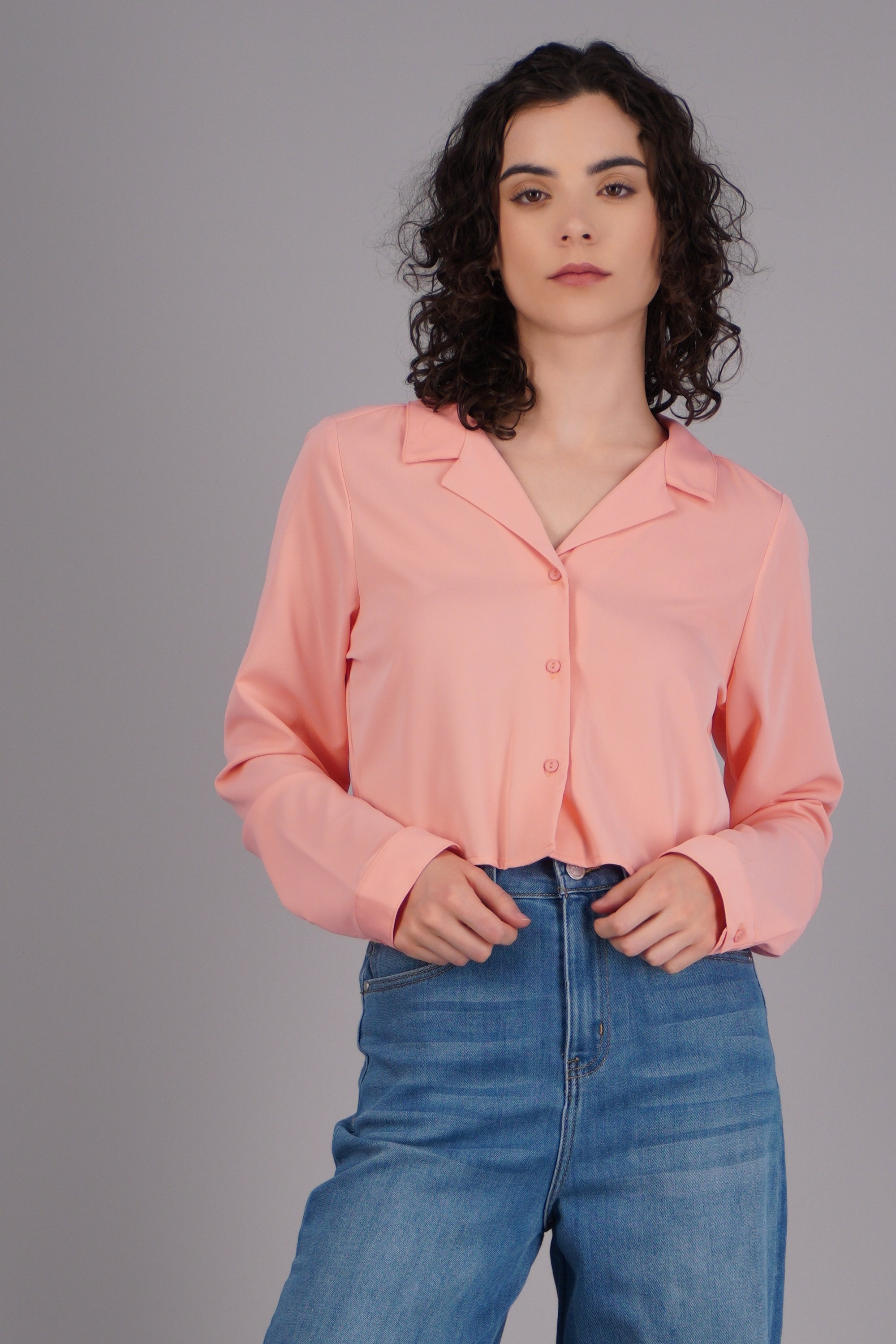 Camisa lisa manga larga DURAZNO