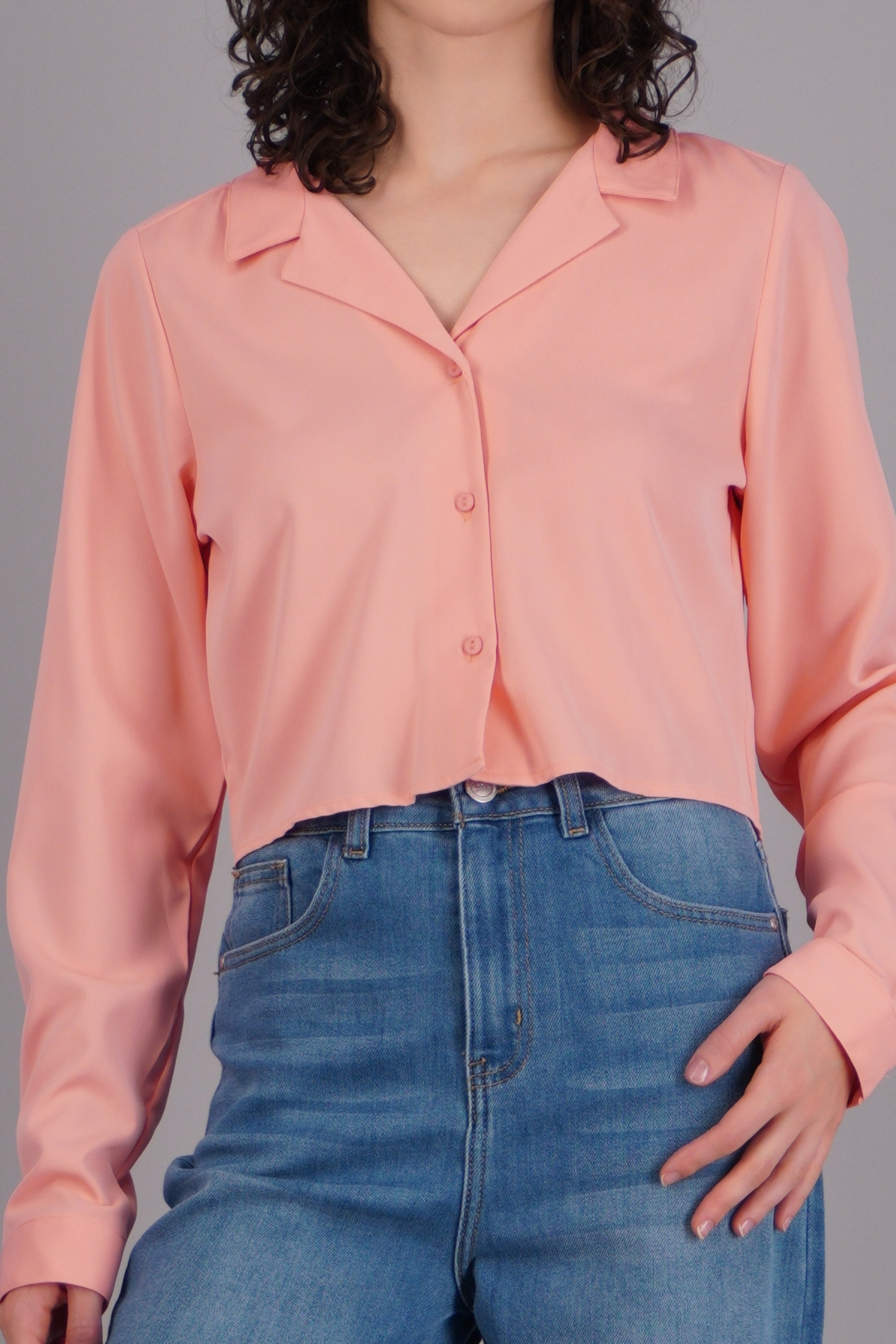 Camisa lisa manga larga DURAZNO