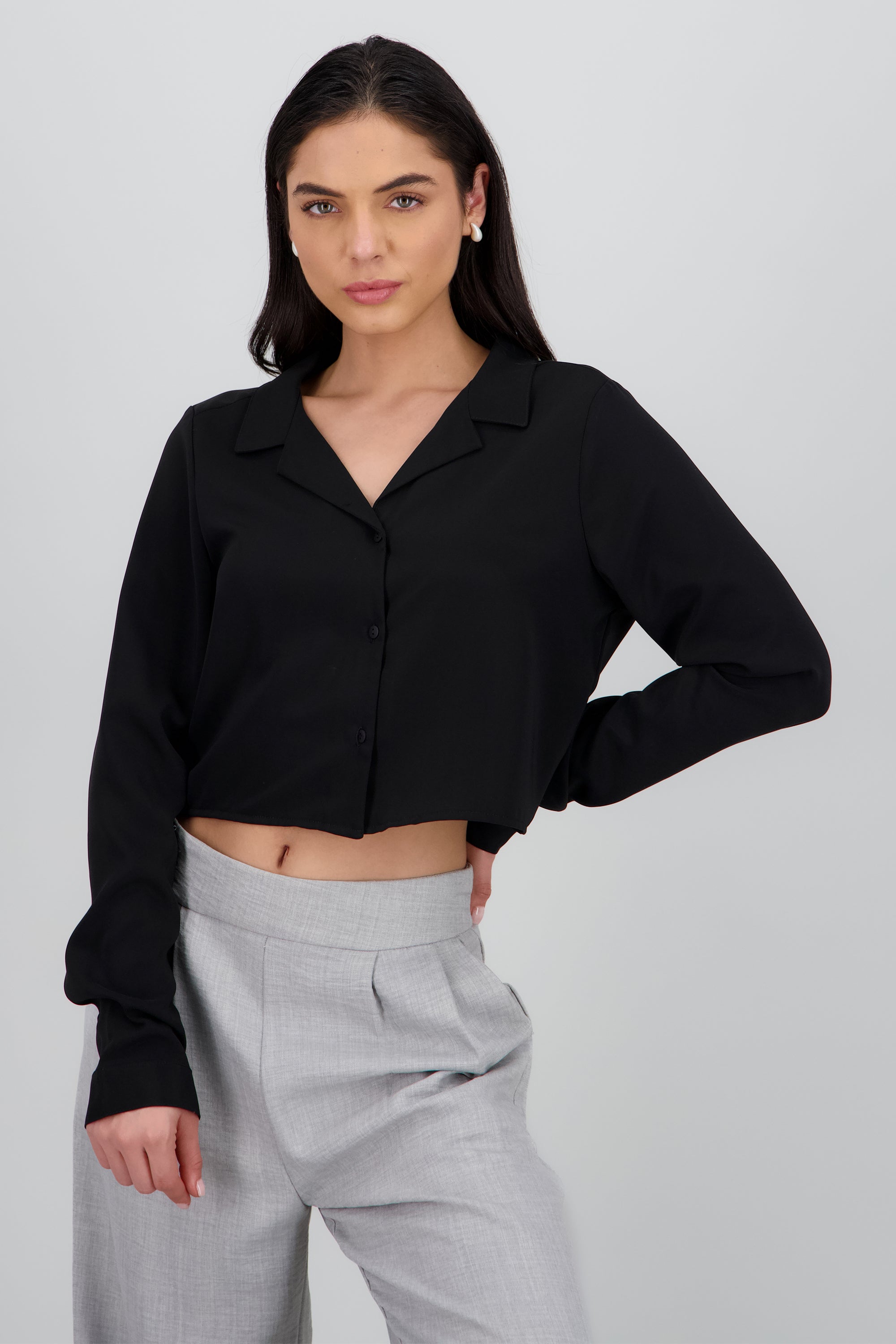 Camisa lisa manga larga NEGRO