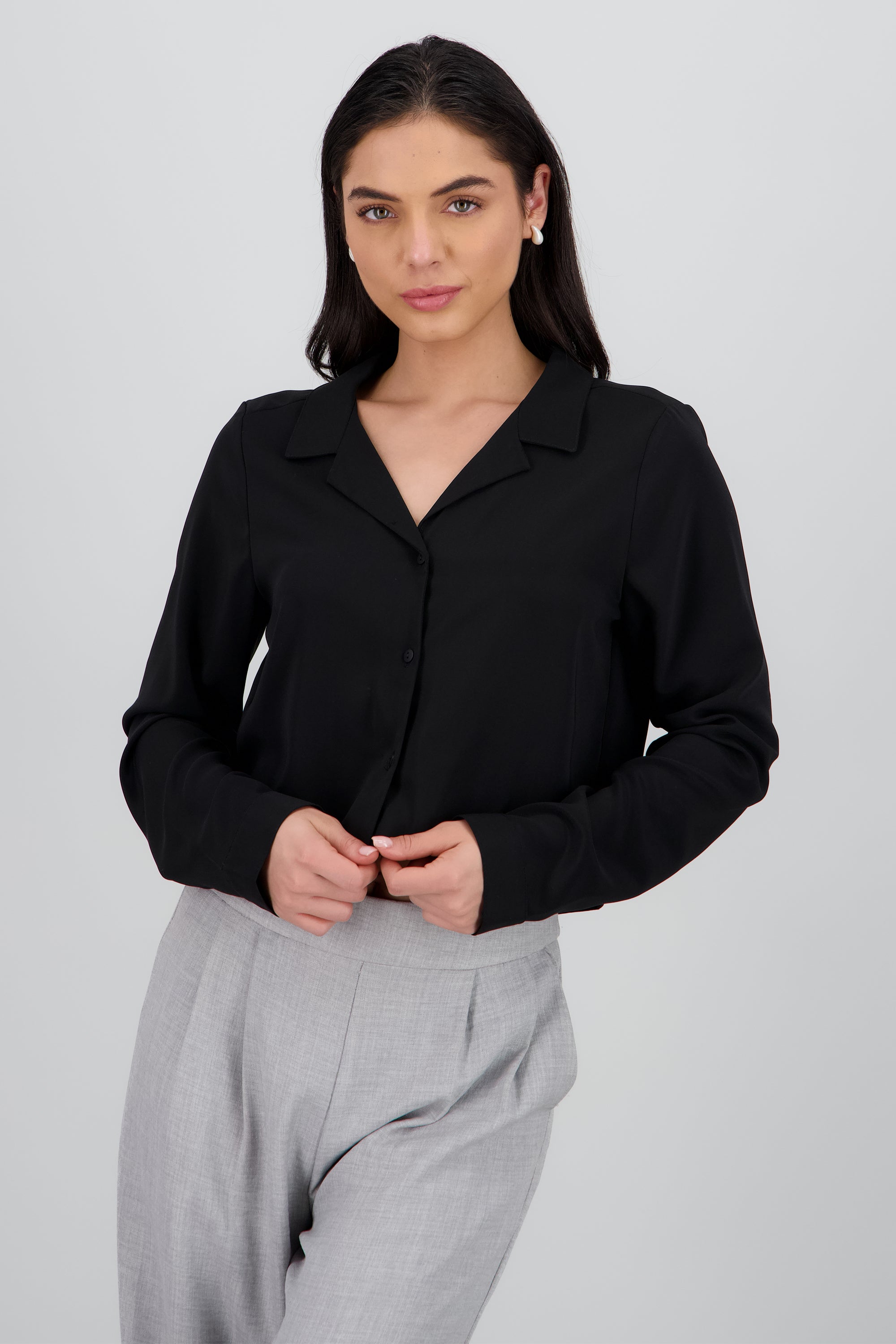 Camisa lisa manga larga NEGRO