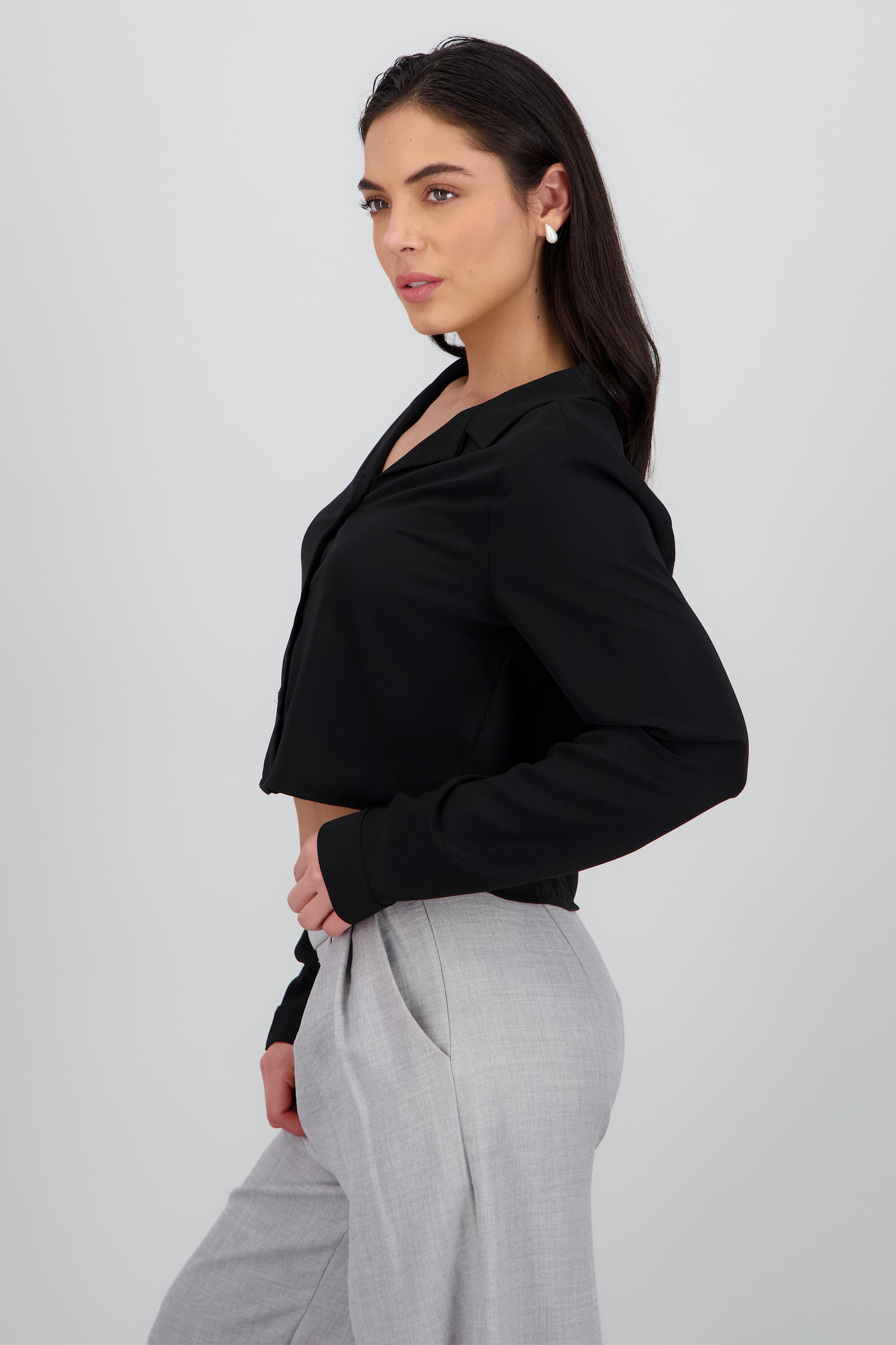 Camisa lisa manga larga NEGRO