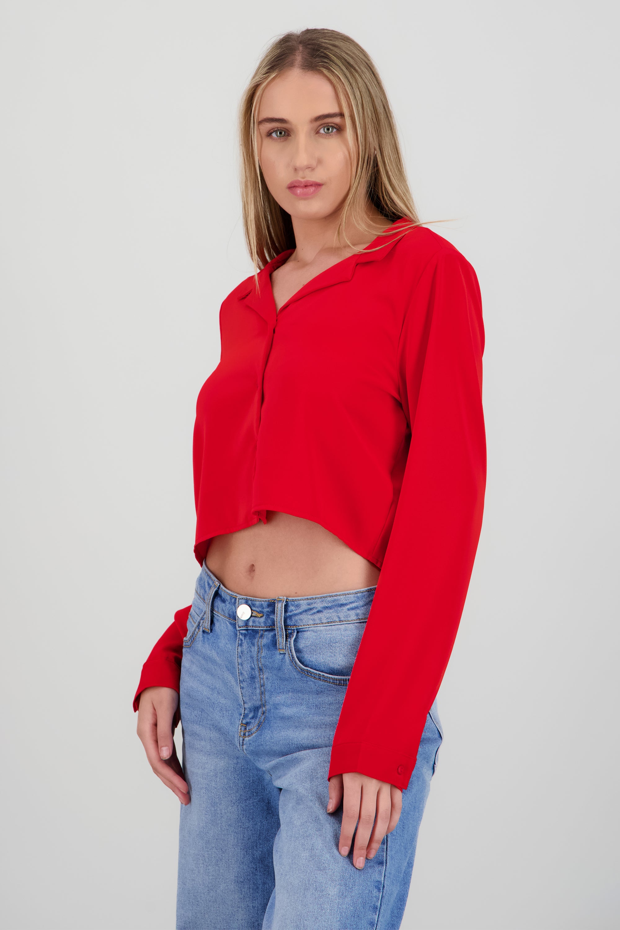 Camisa lisa manga larga ROJO