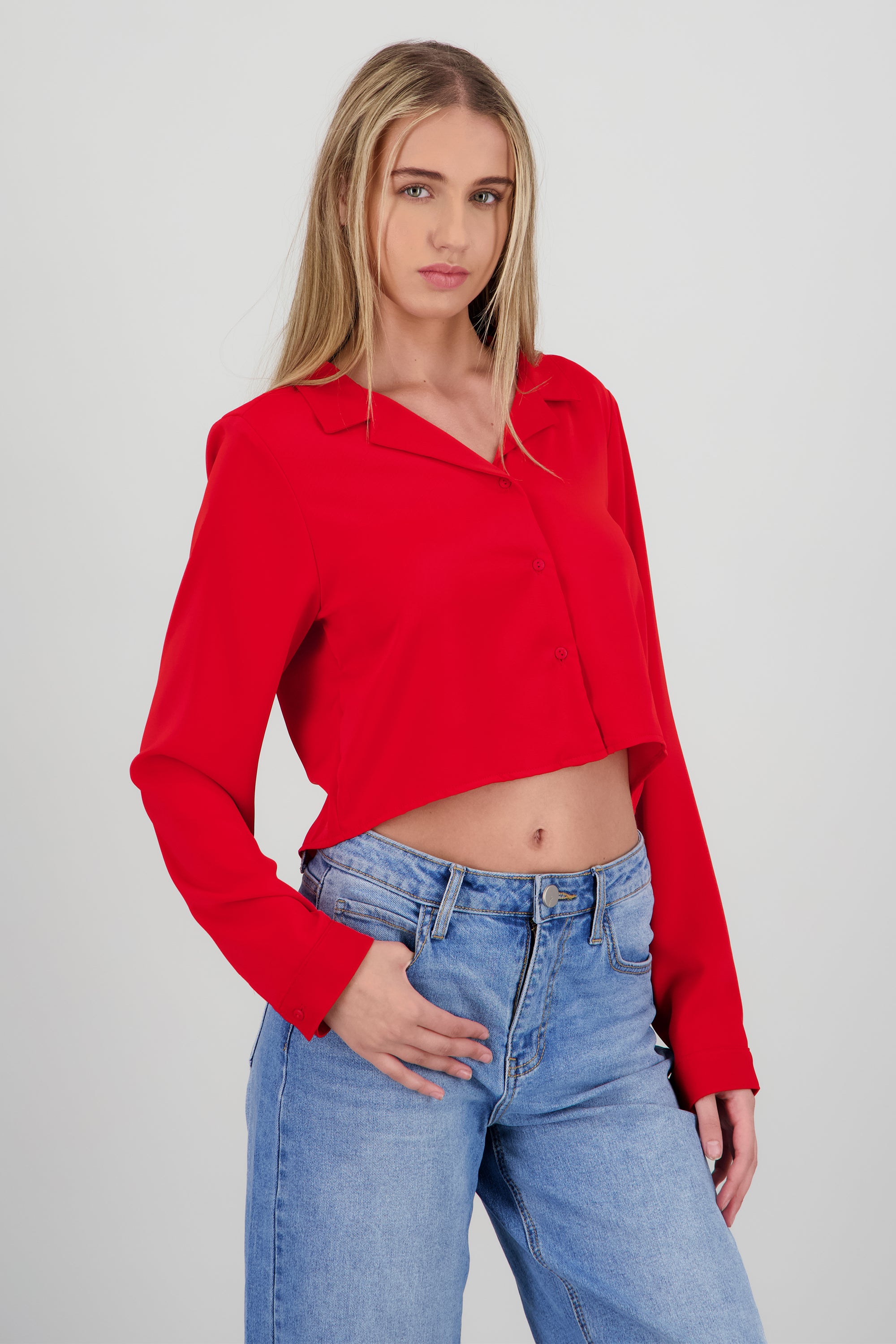 Camisa lisa manga larga ROJO