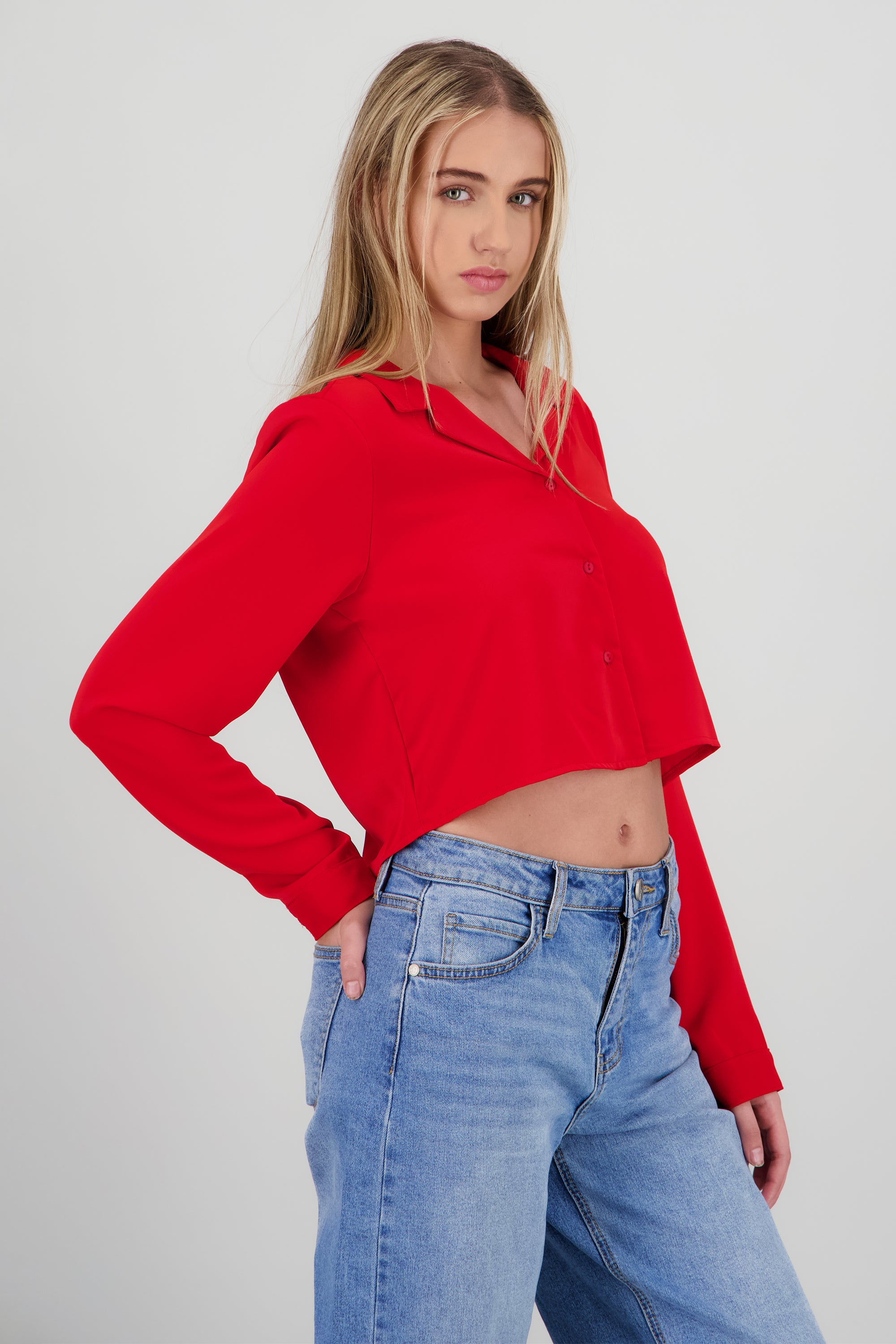 Camisa lisa manga larga ROJO