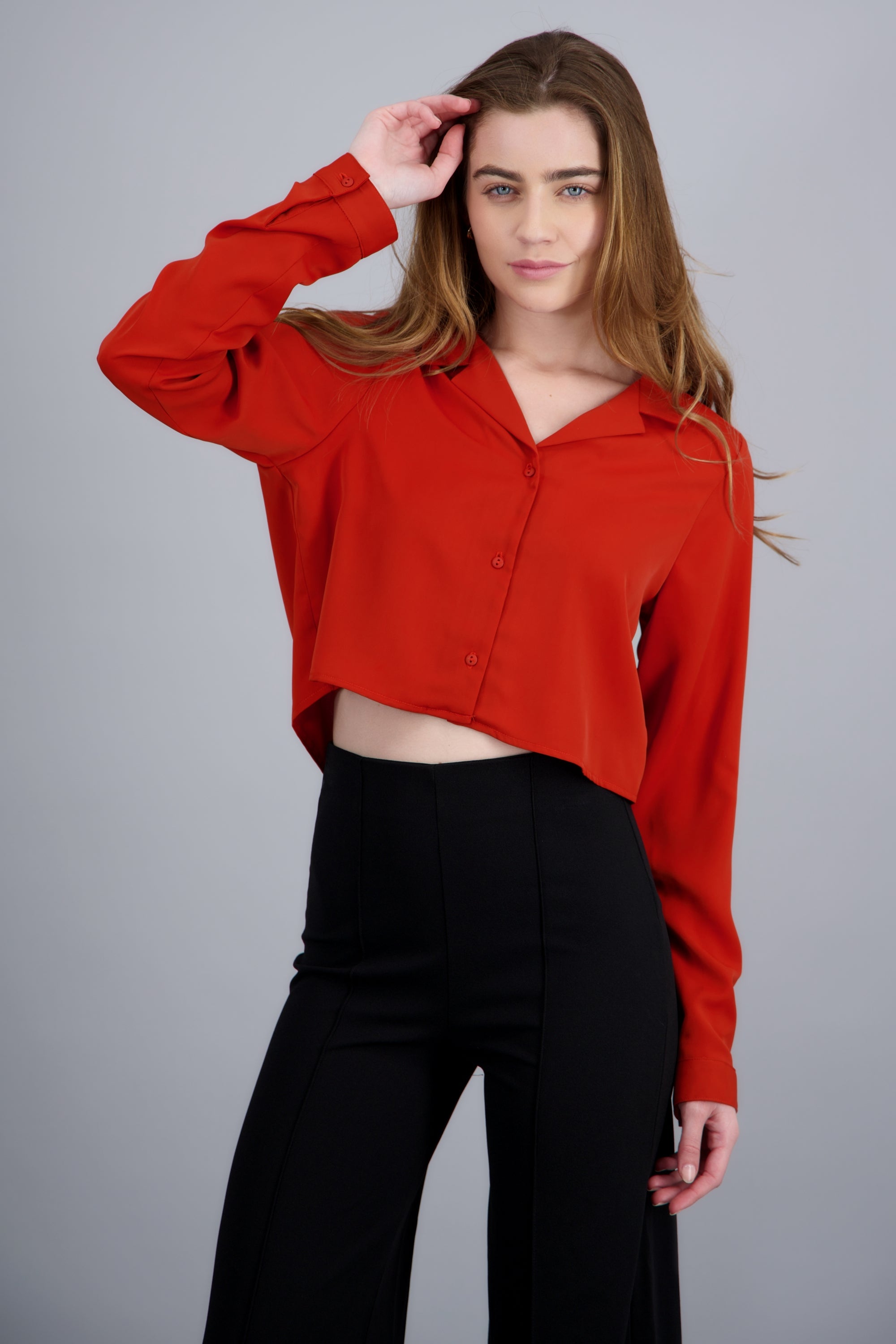 Camisa lisa manga larga LADRILLO