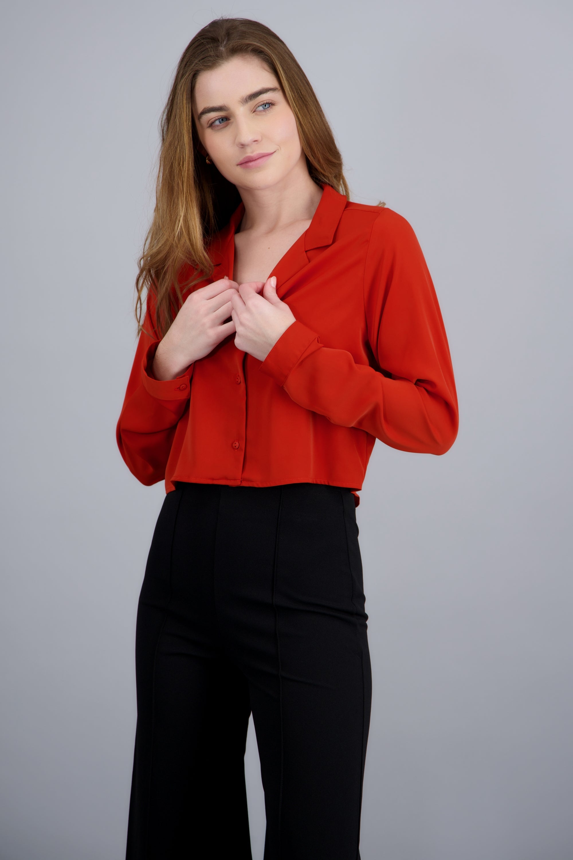 Camisa lisa manga larga LADRILLO