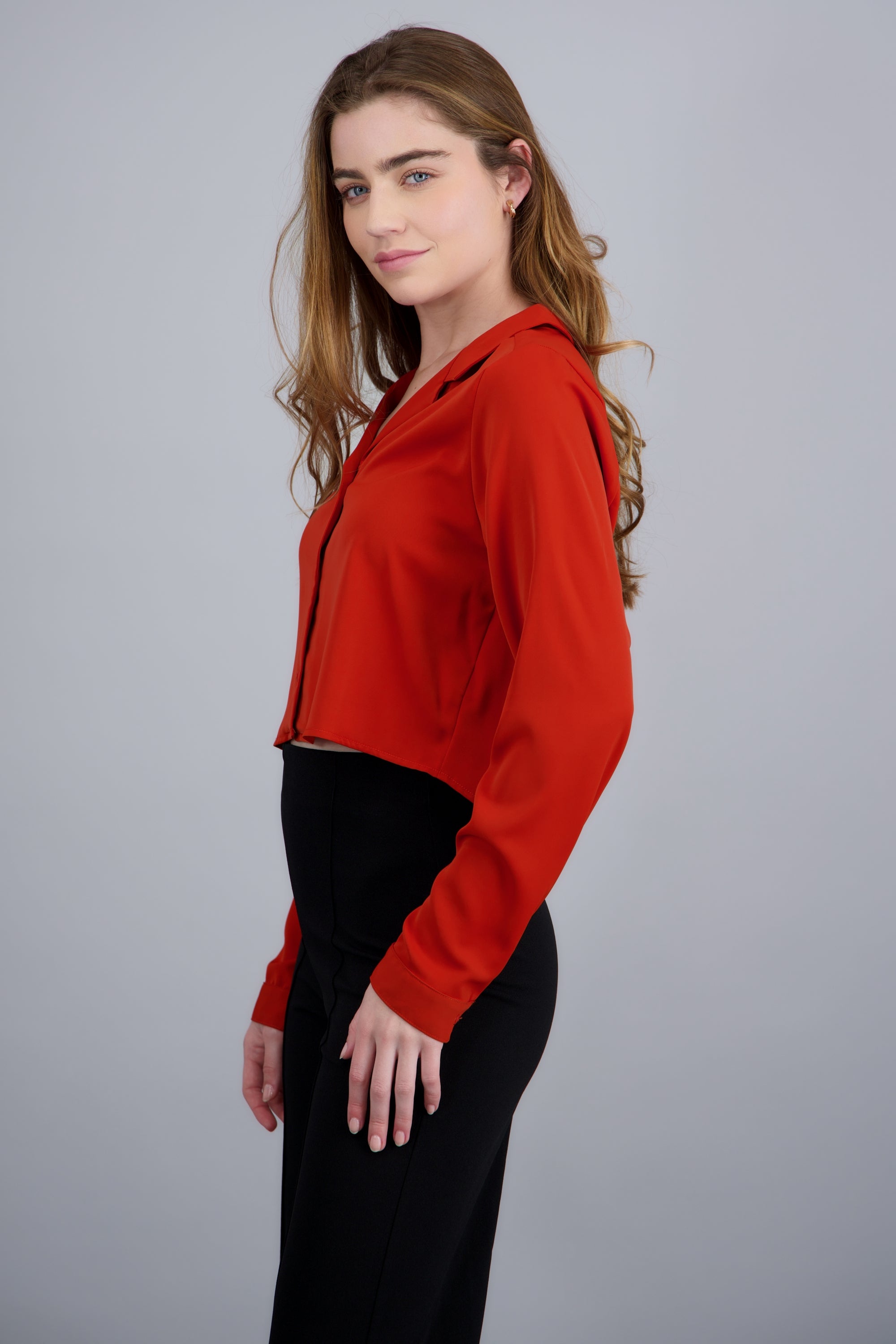 Camisa lisa manga larga LADRILLO