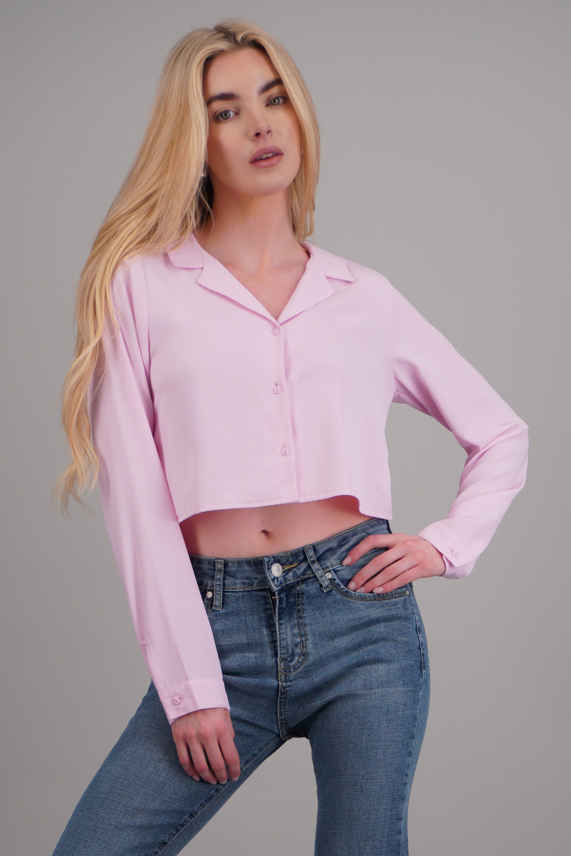 Camisa lisa manga larga ROSA PASTEL