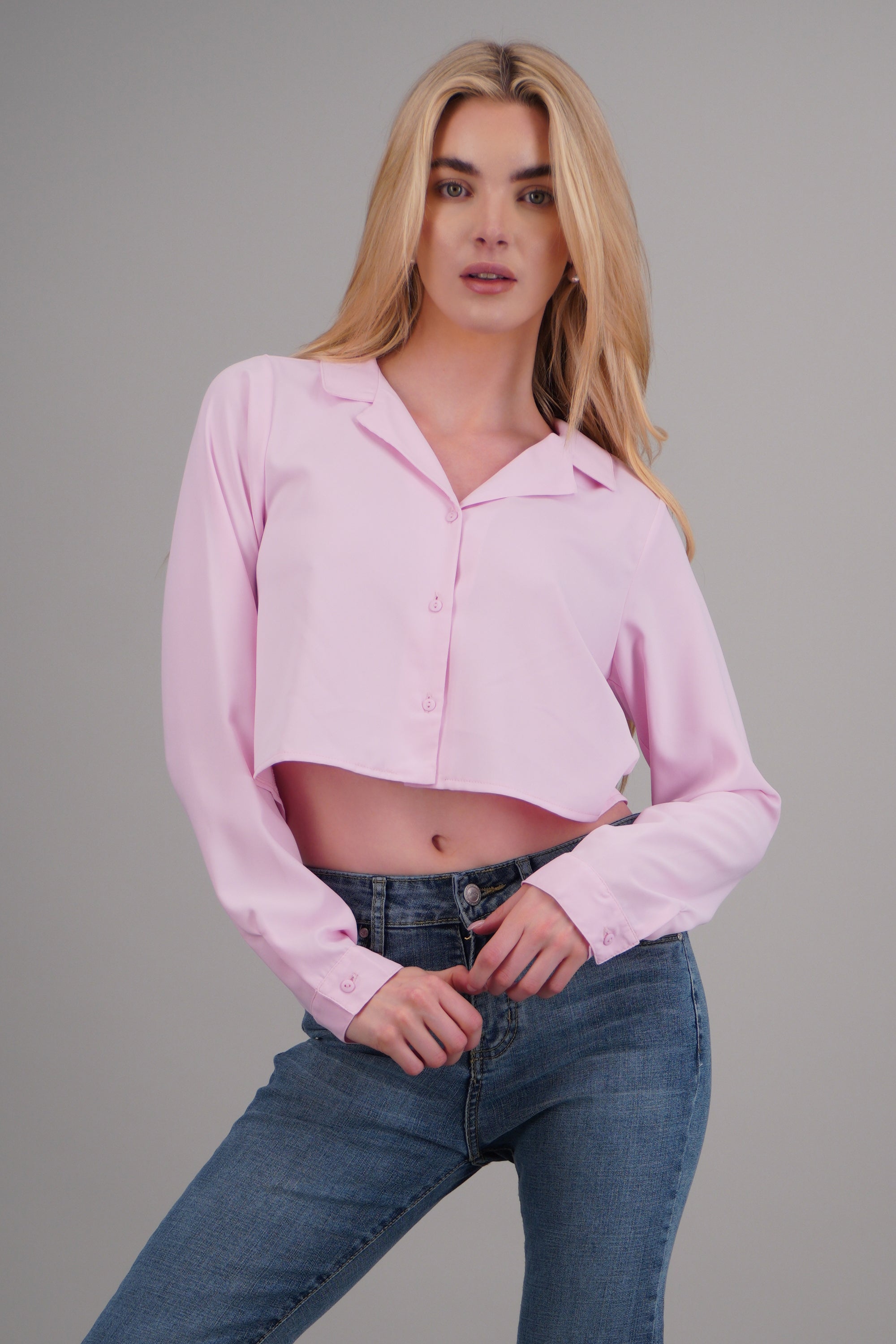 Camisa lisa manga larga ROSA PASTEL