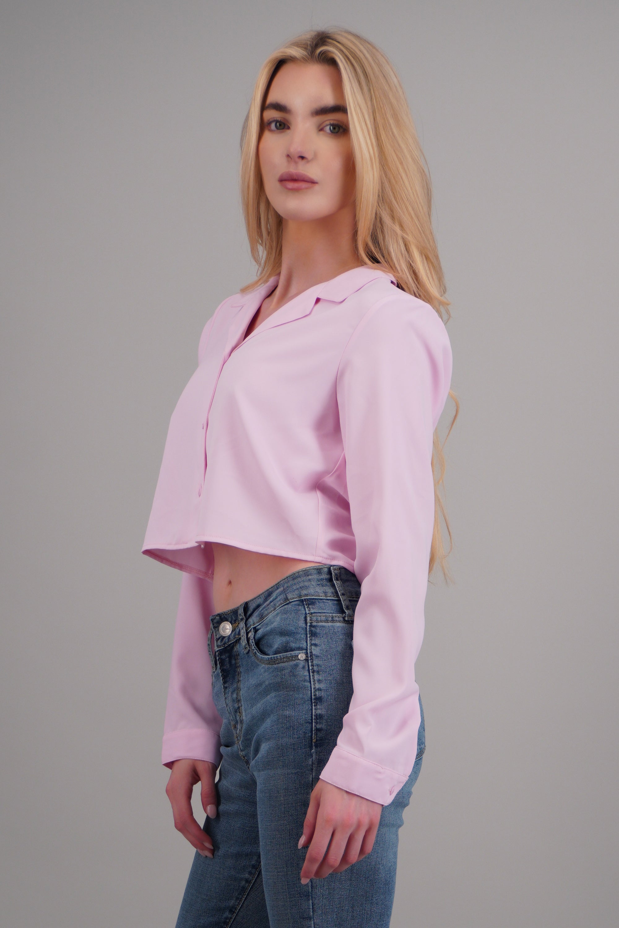 Camisa lisa manga larga ROSA PASTEL