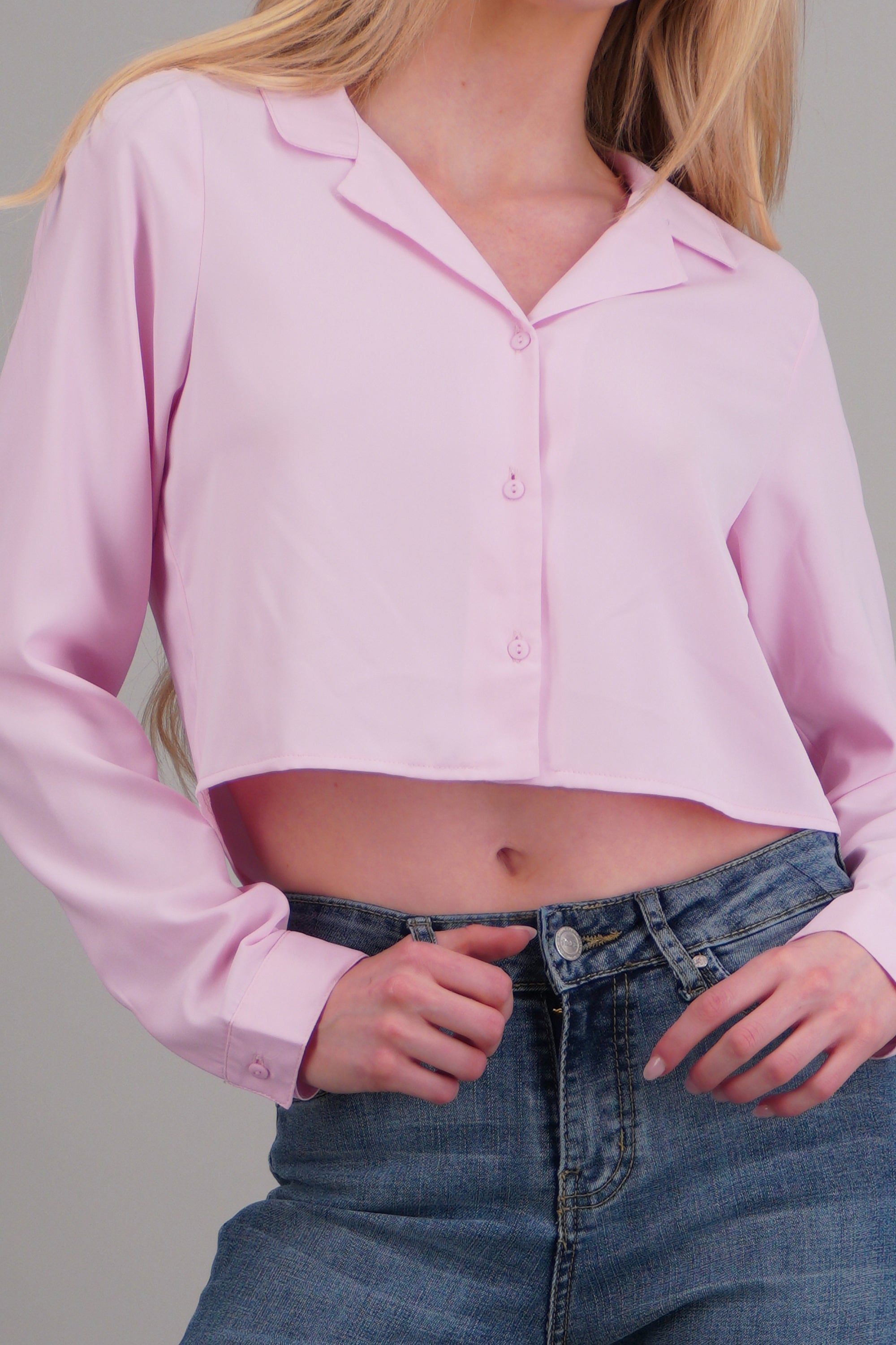 Camisa lisa manga larga ROSA PASTEL