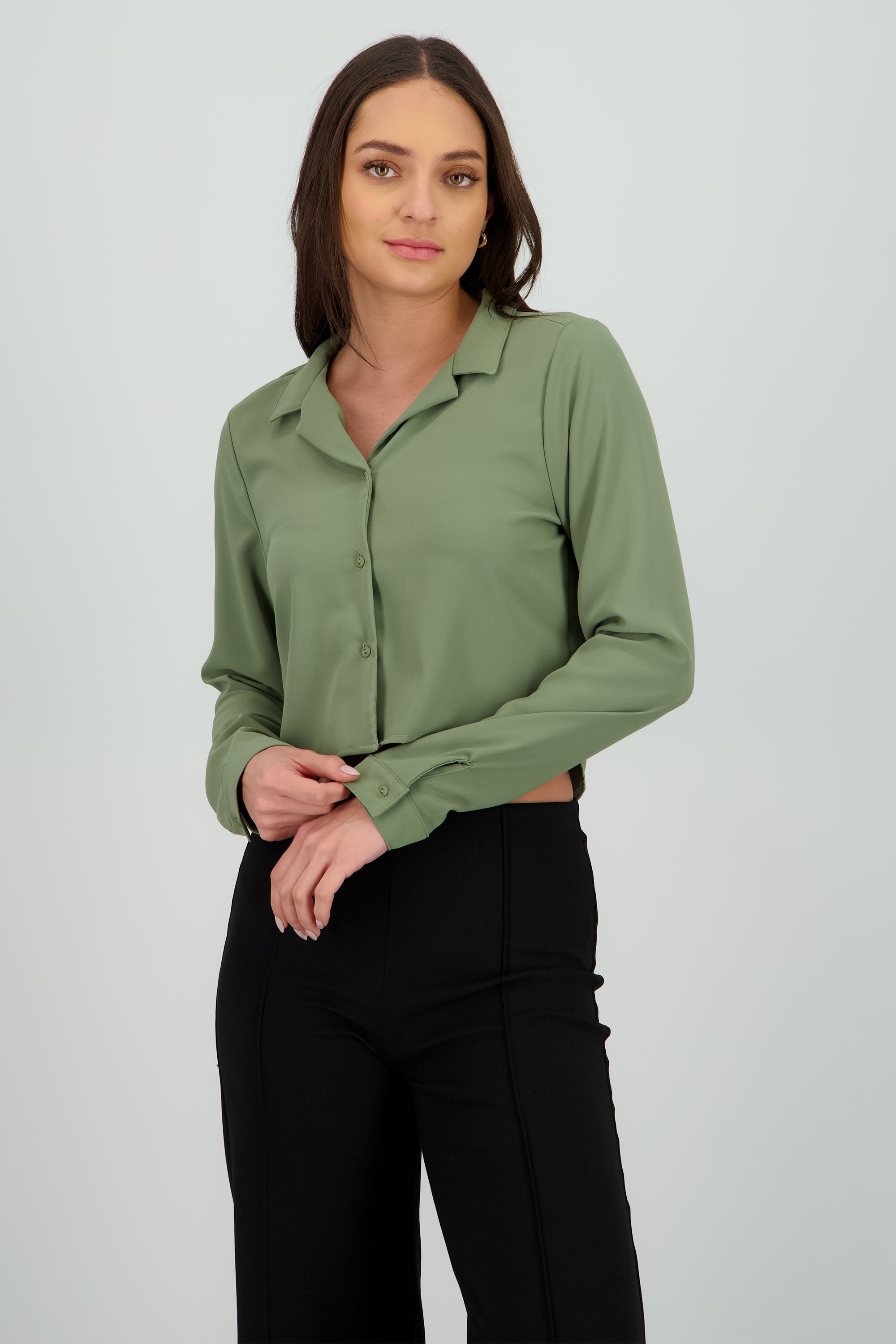 Camisa lisa manga larga OLIVO