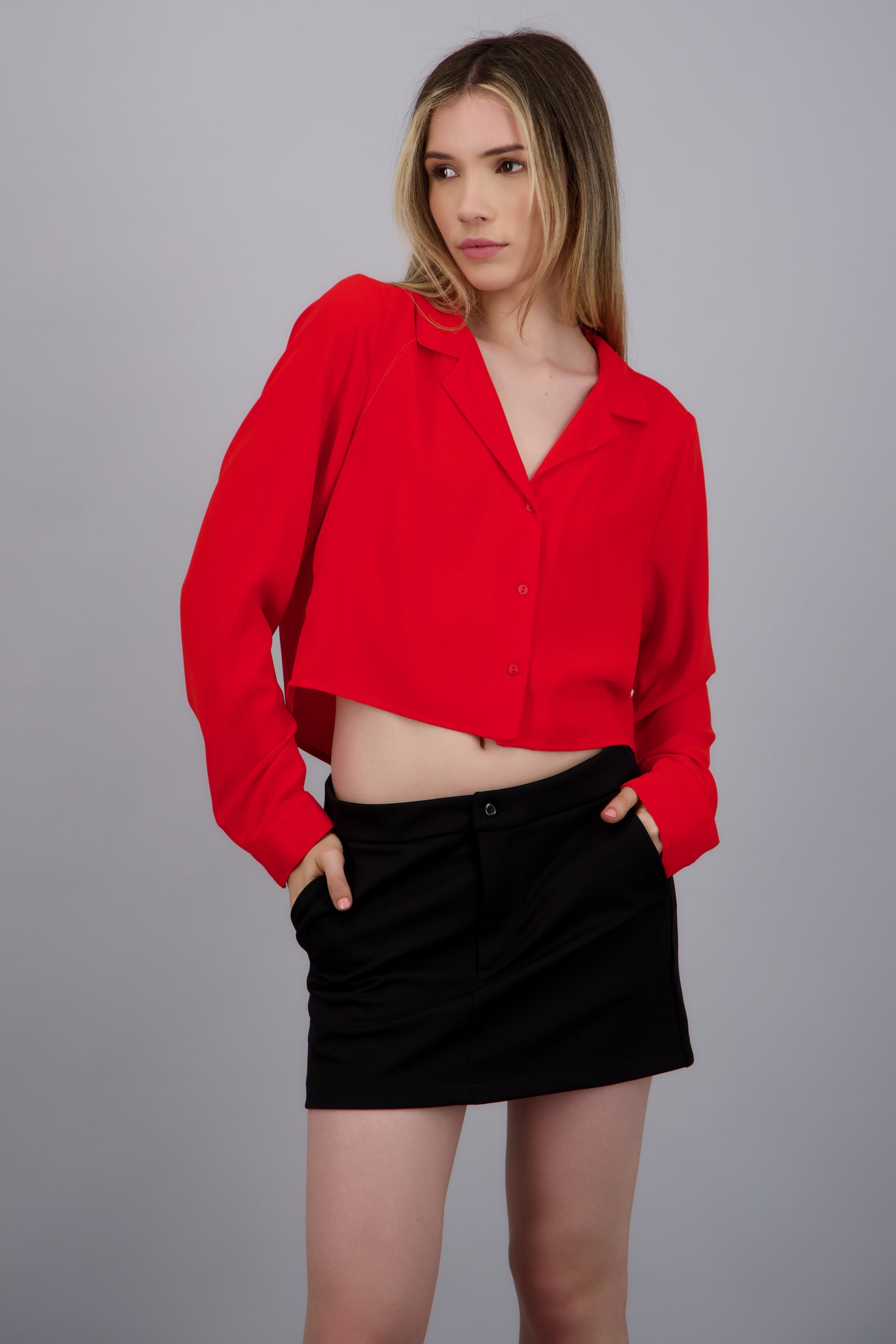 Camisa lisa manga larga ROJO TOMATE