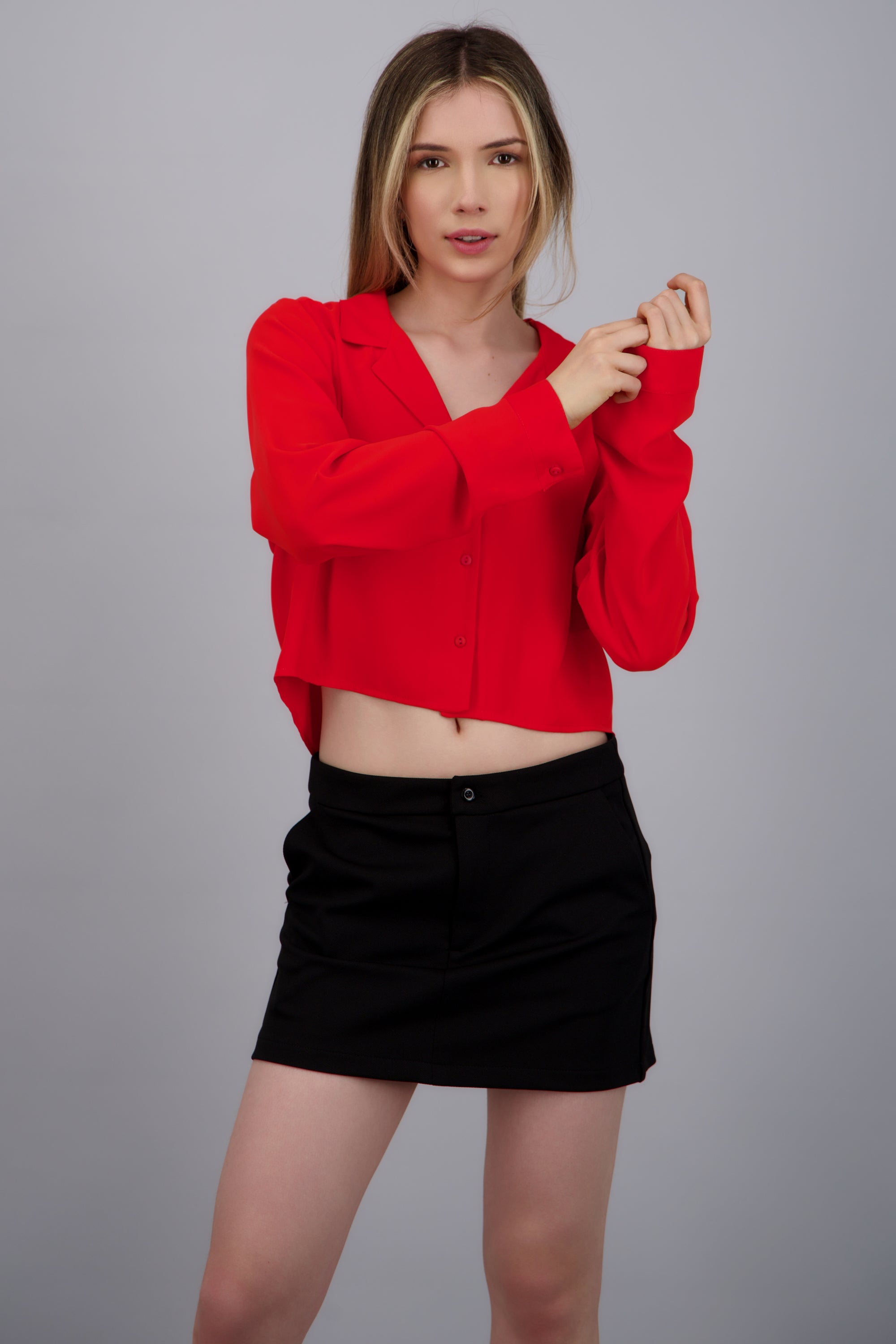 Camisa lisa manga larga ROJO TOMATE