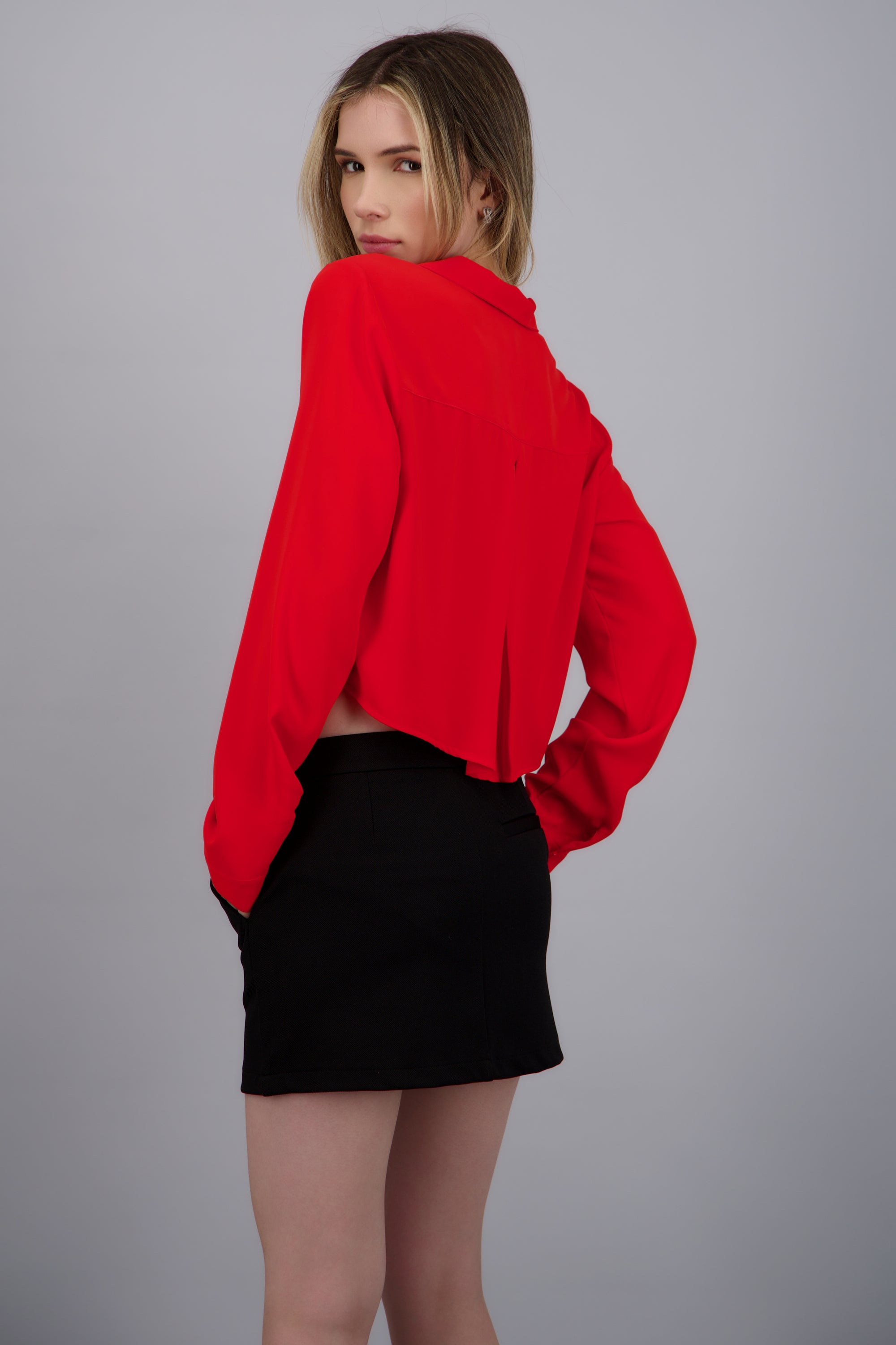 Camisa lisa manga larga ROJO TOMATE