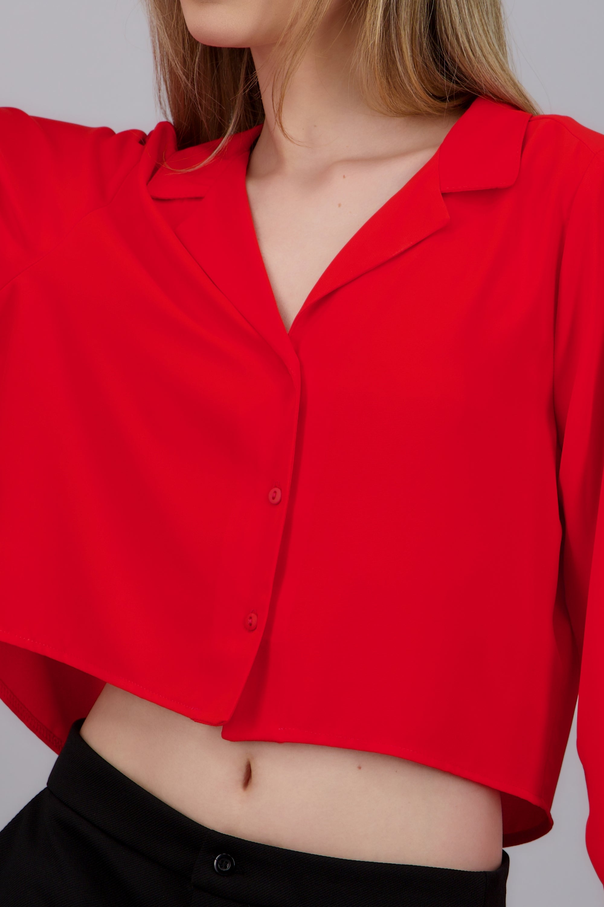 Camisa lisa manga larga ROJO TOMATE