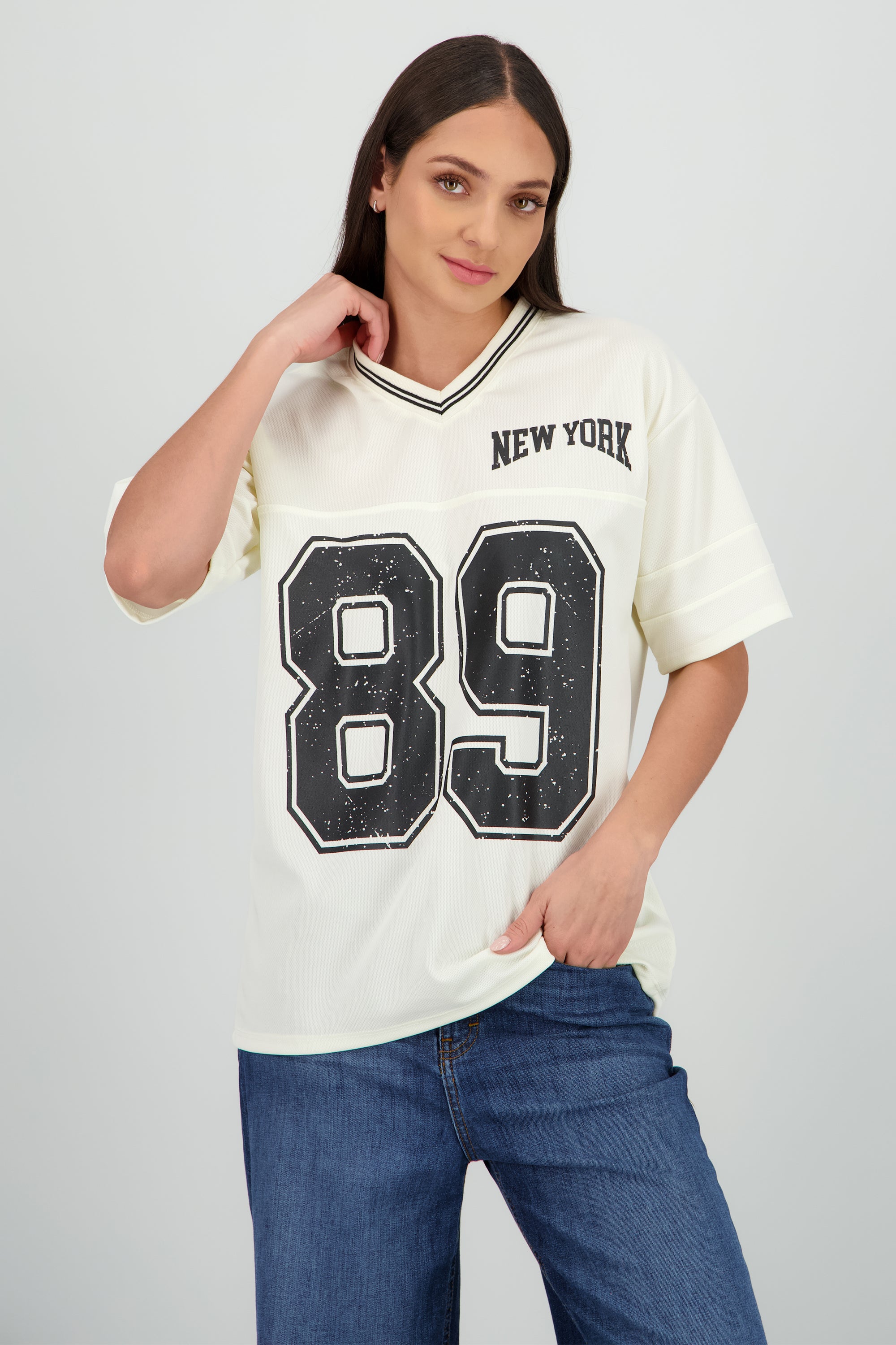 Playera oversize estampado numero AMARILLO PASTEL