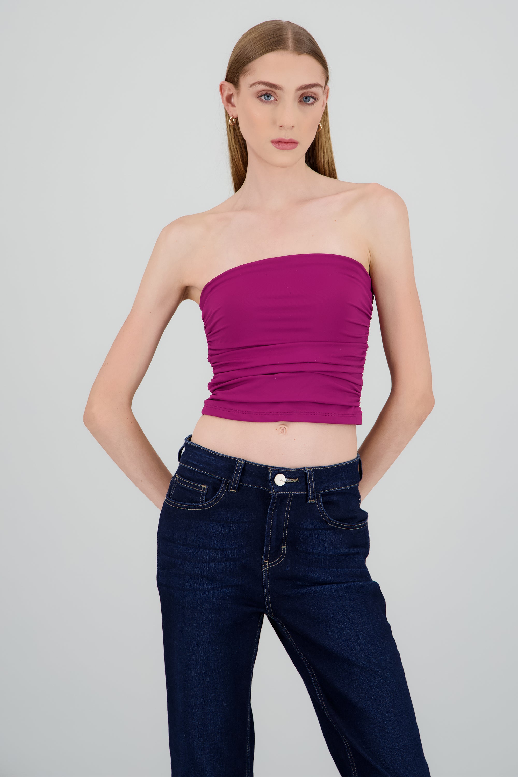 Top tubo strapless drapeado BUGAMBILIA