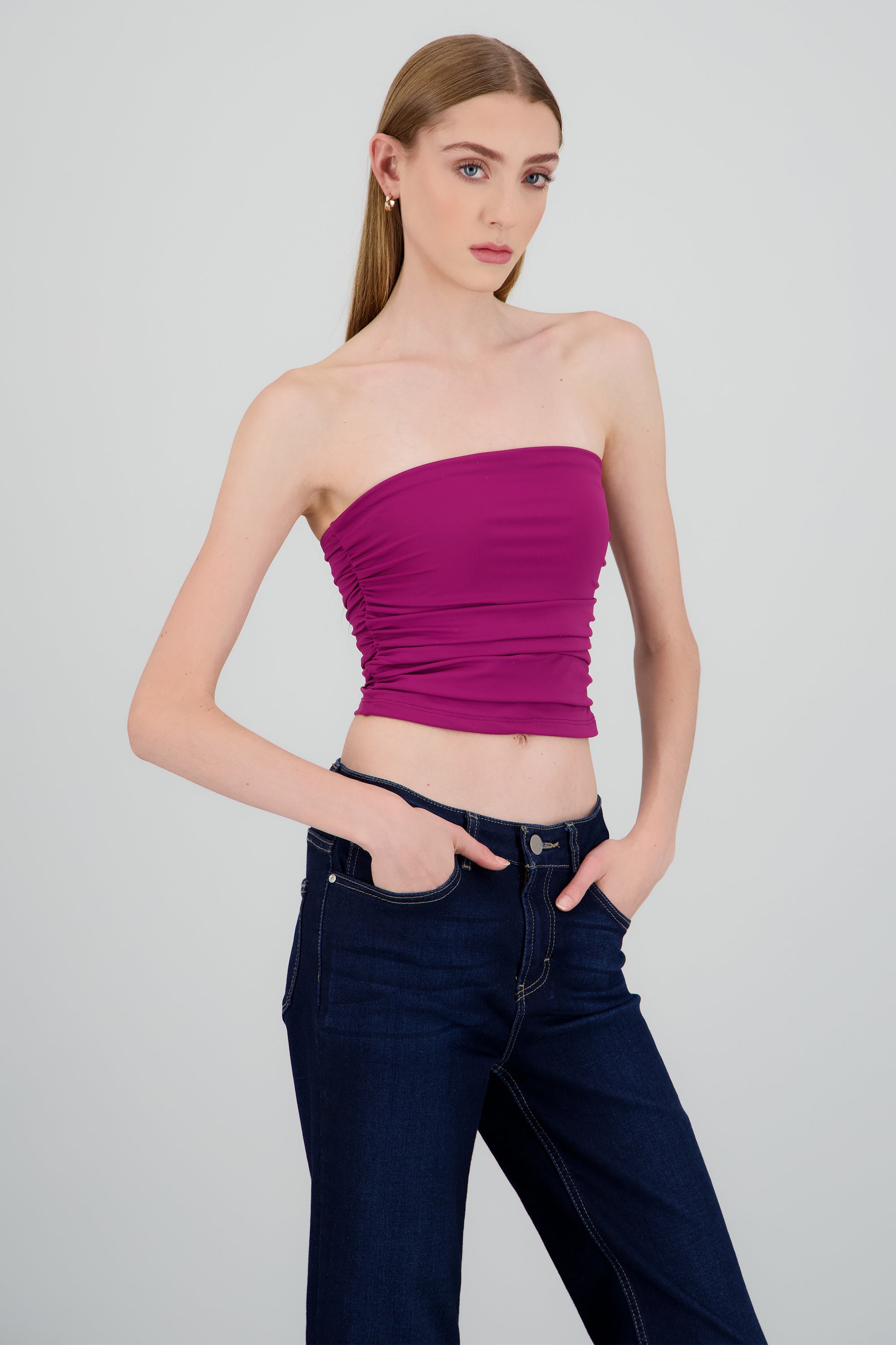 Top tubo strapless drapeado BUGAMBILIA