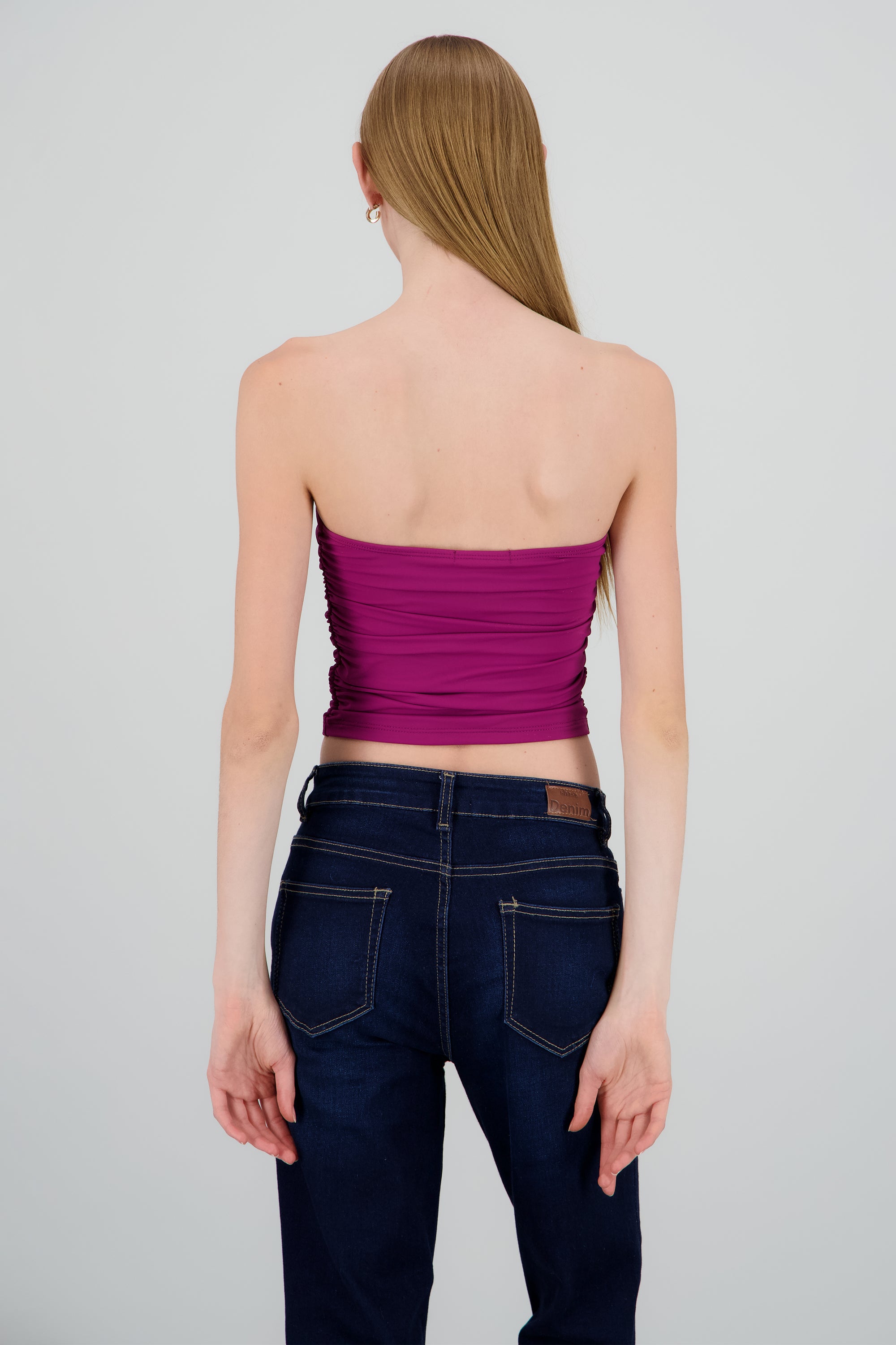 Top tubo strapless drapeado BUGAMBILIA