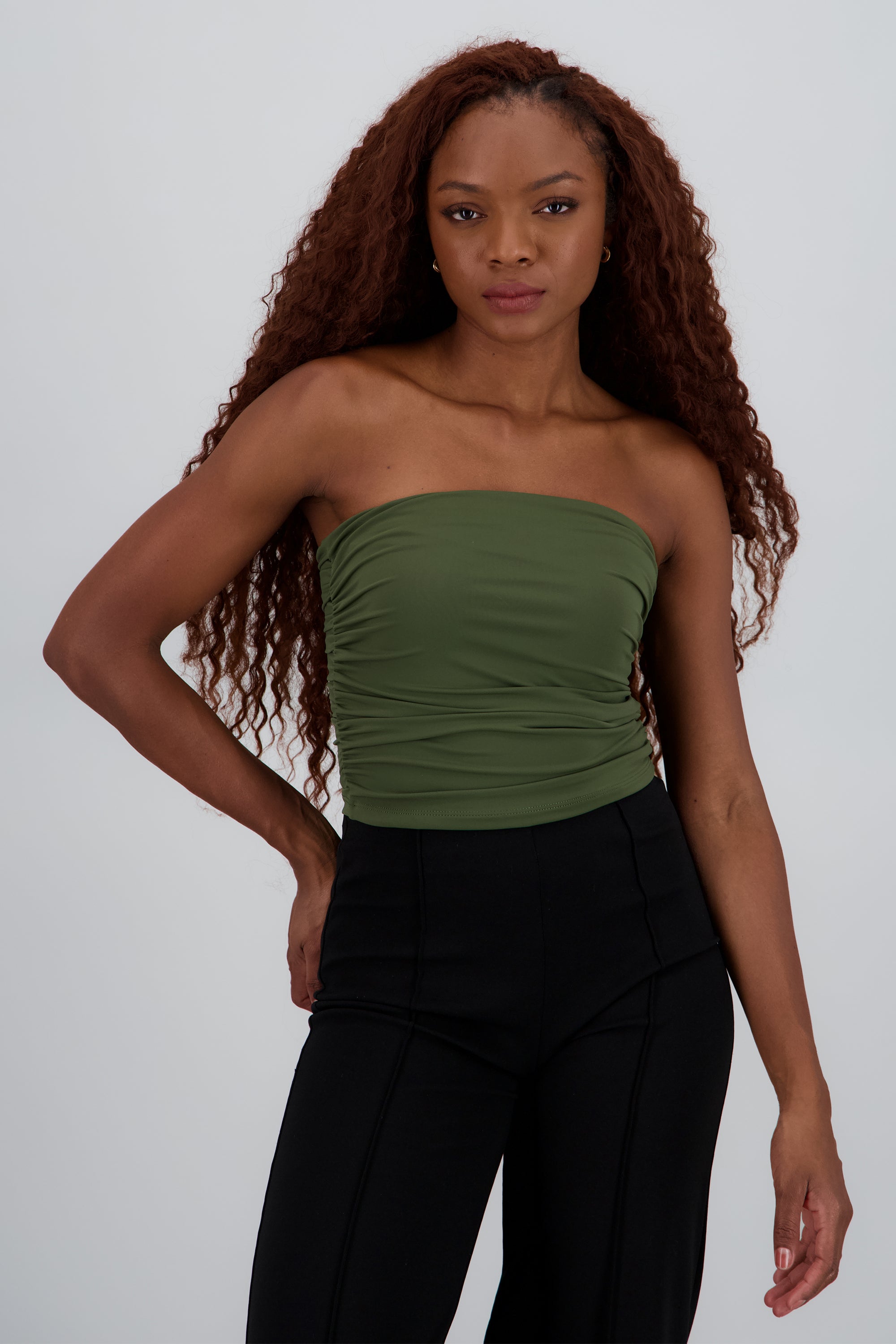 Top tubo strapless drapeado OLIVO