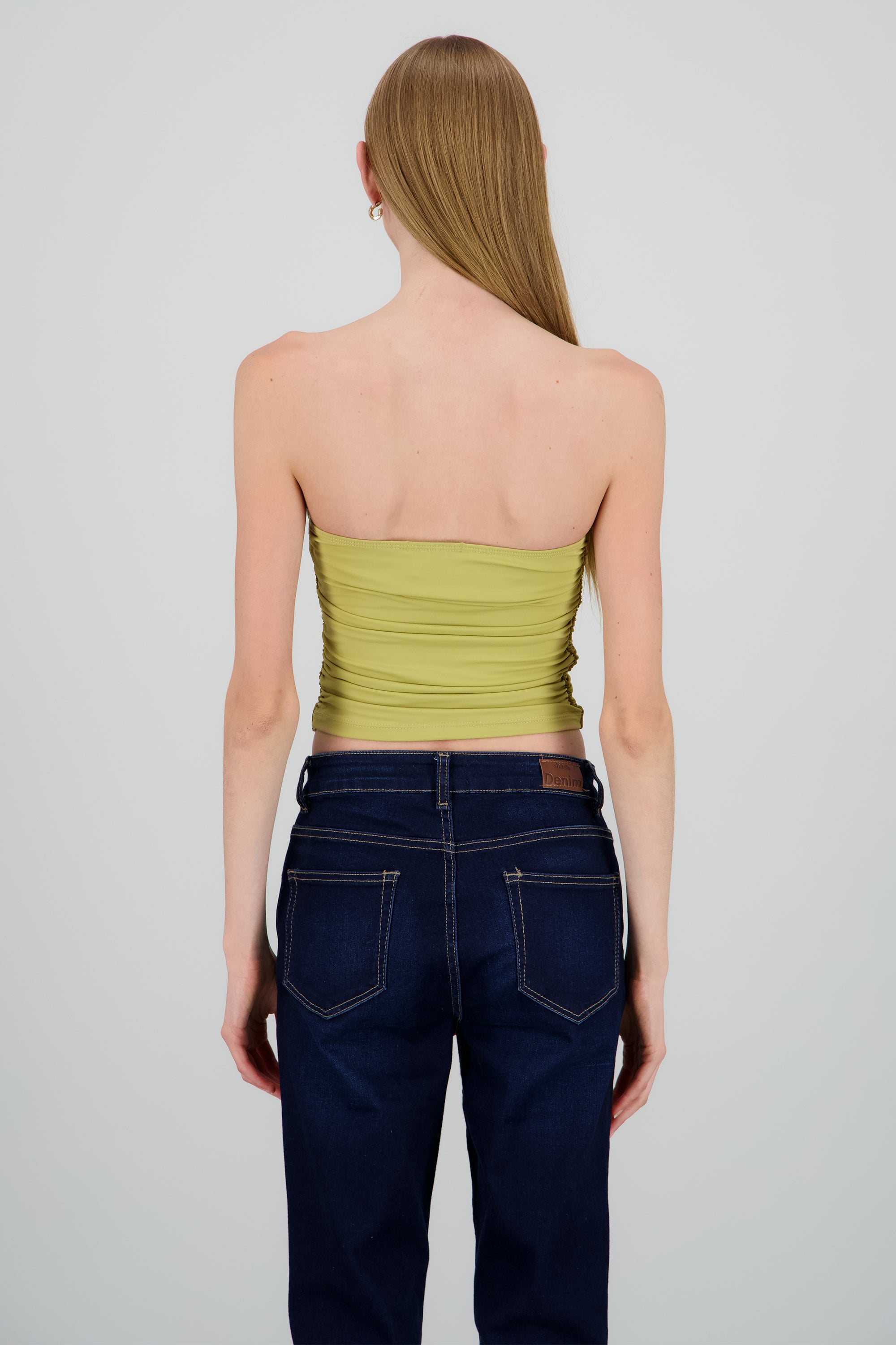 Top tubo strapless drapeado VERDE PASTO