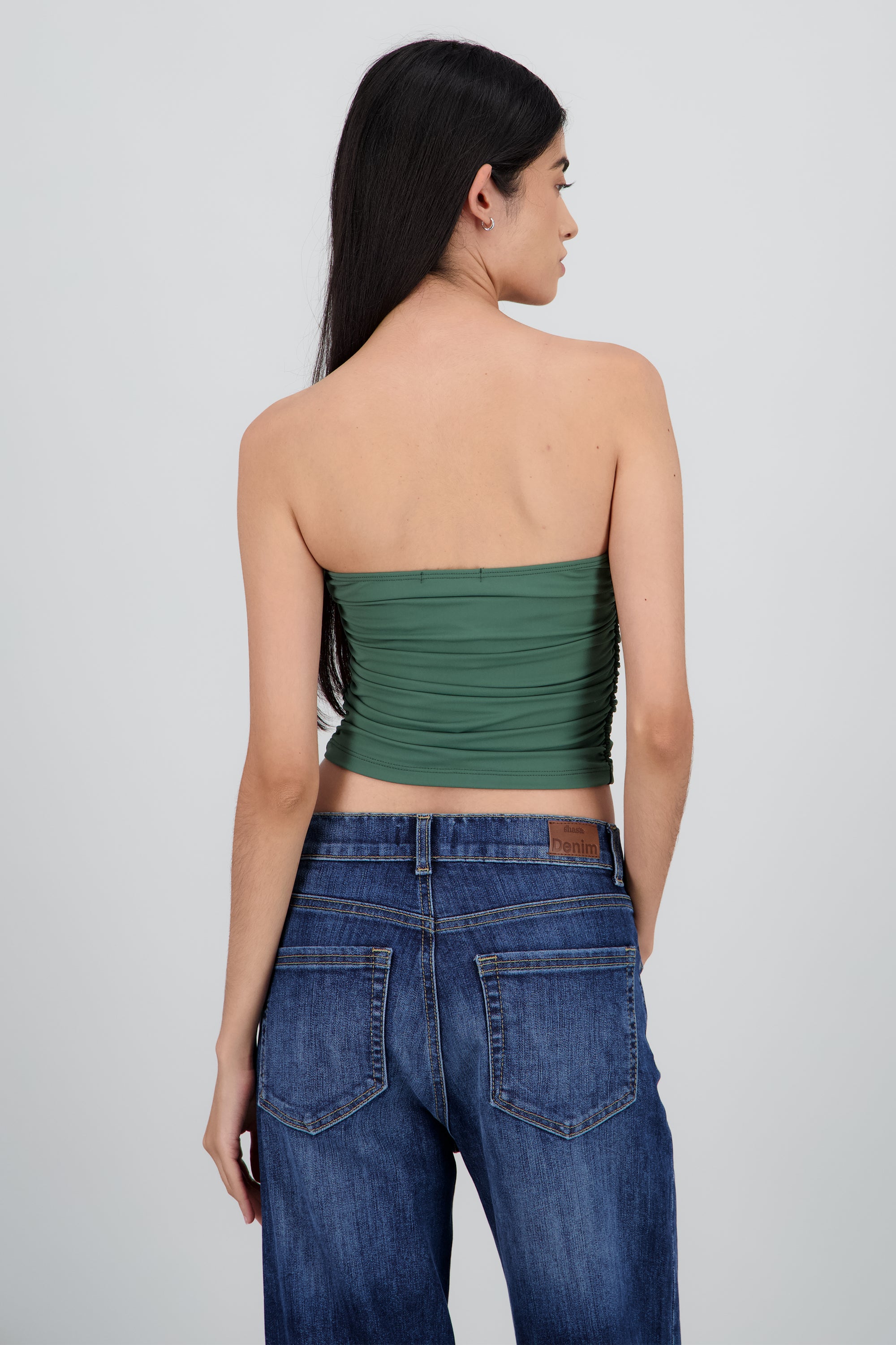 Top tubo strapless drapeado VERDE CAZADOR