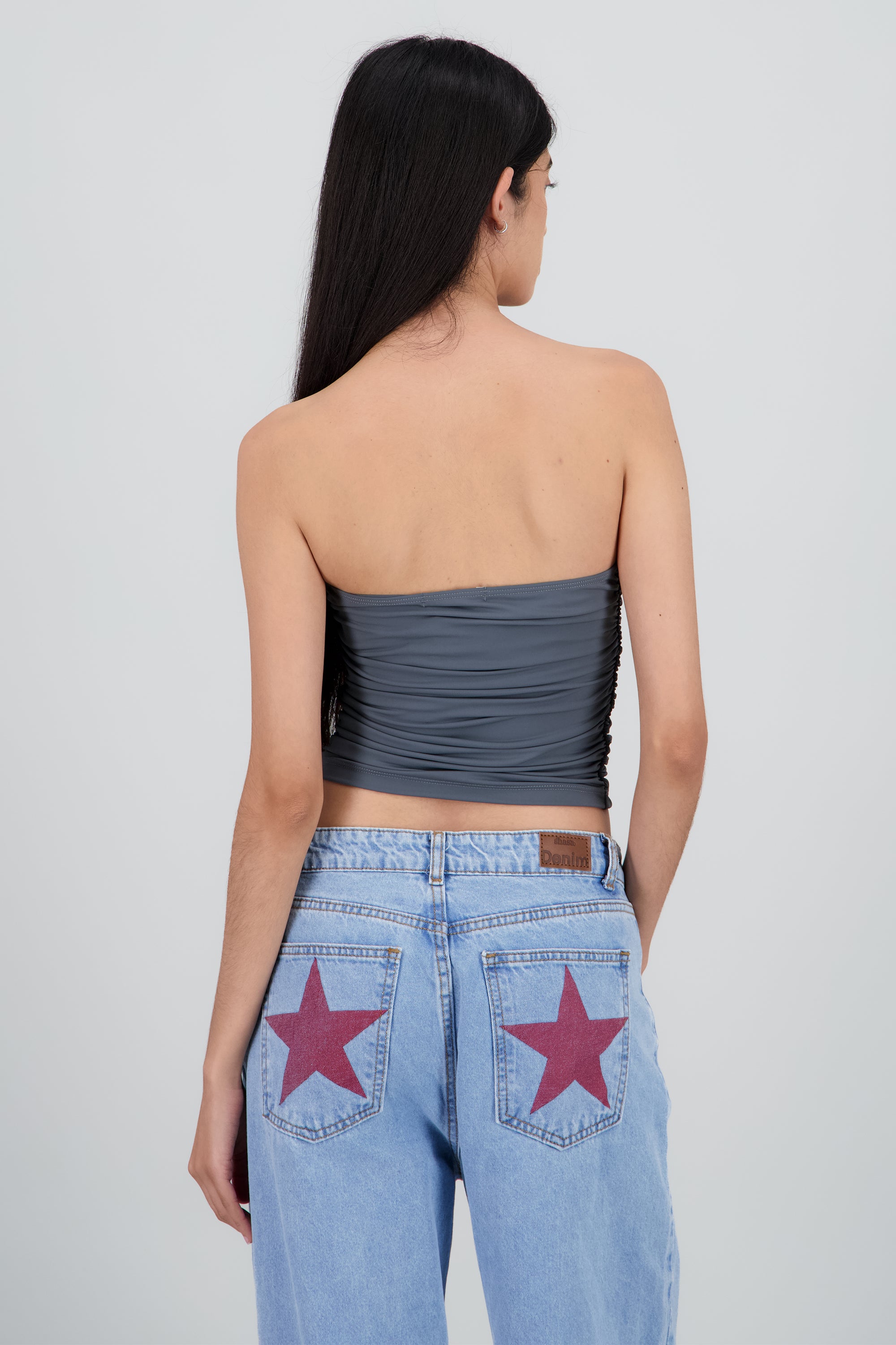 Top tubo strapless drapeado GRIS OBSCURO
