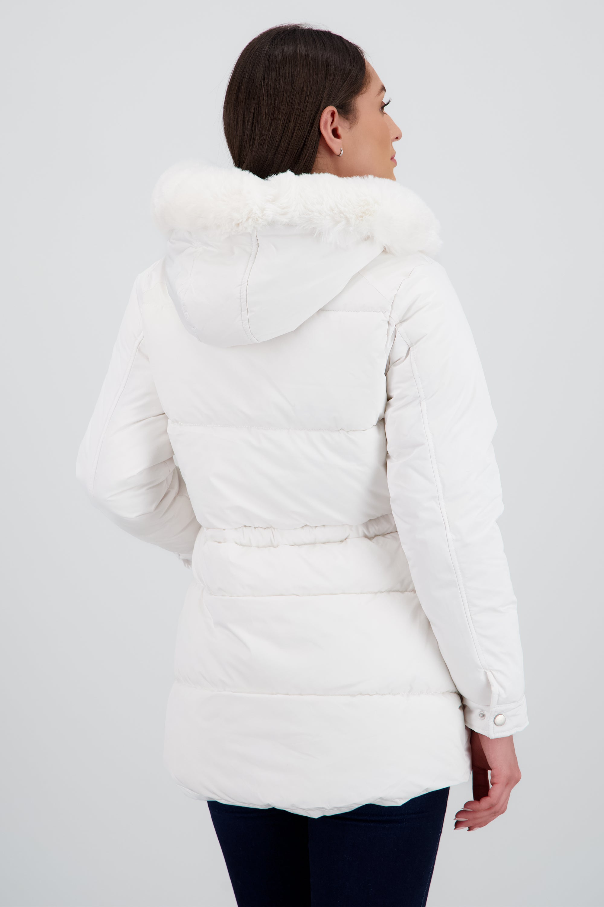 Chamarra puffer gorro pelo BLANCO