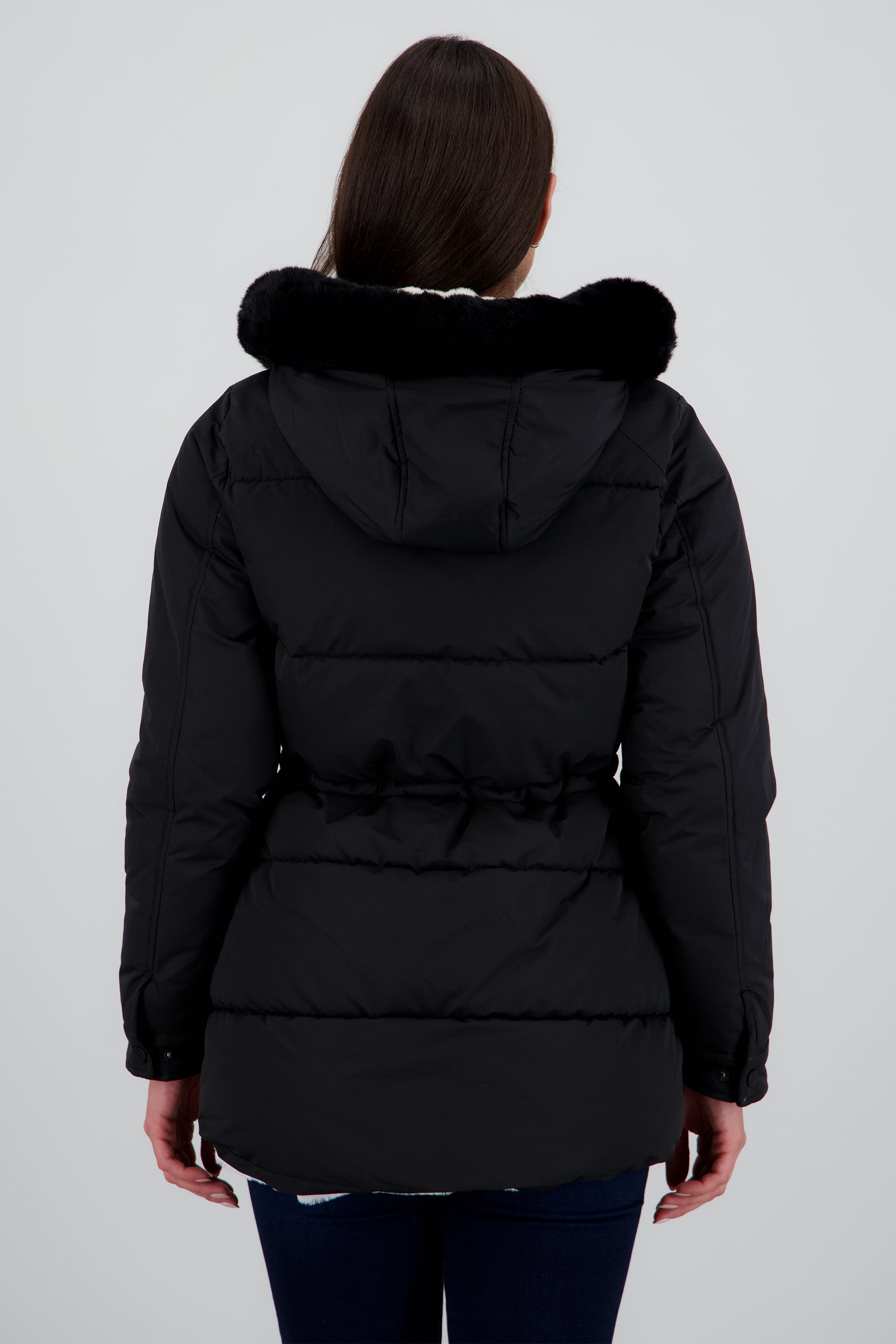 Chamarra puffer gorro pelo NEGRO