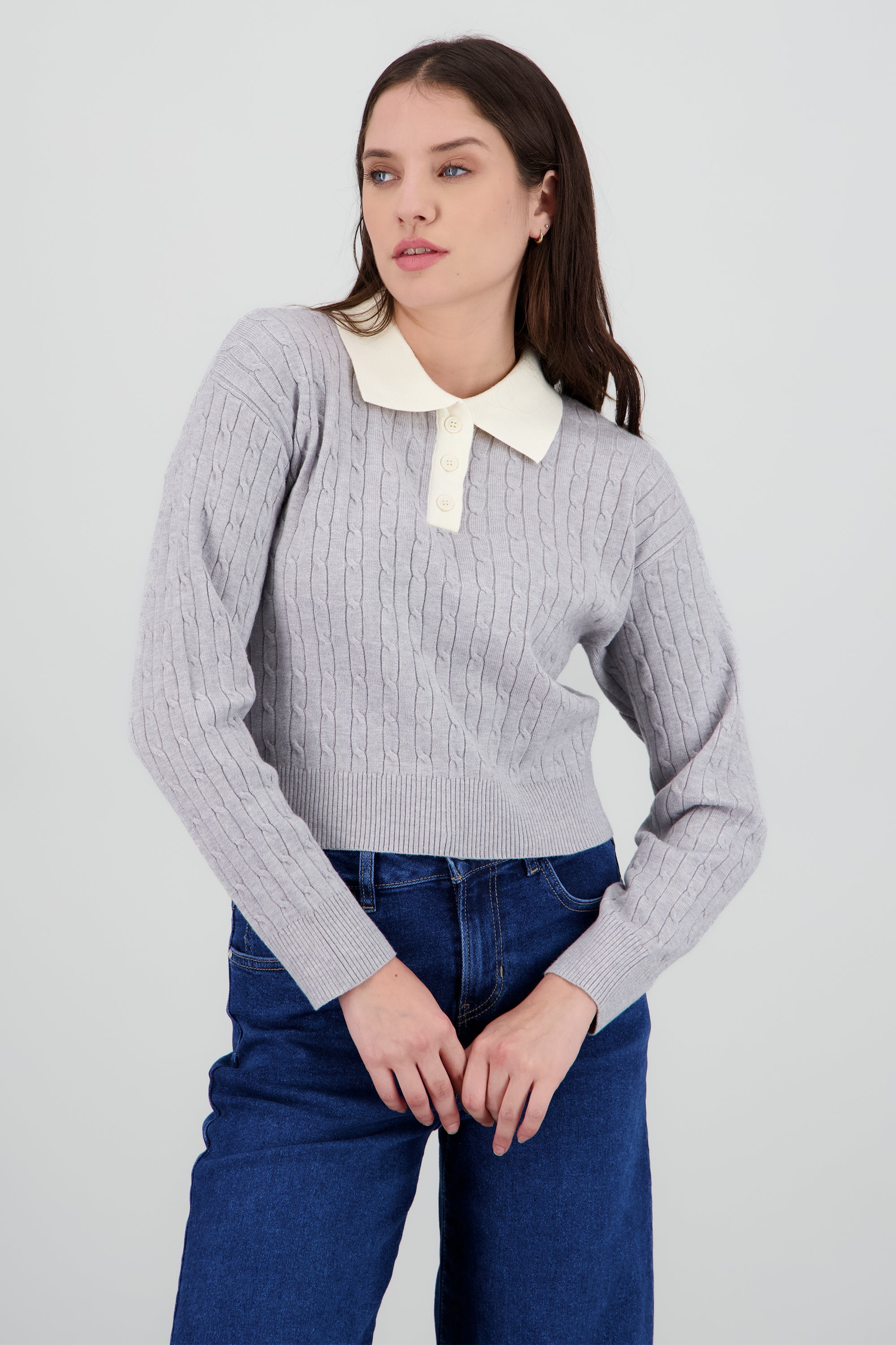 Sueter tipo polo con contraste en cuello GRIS JASPE