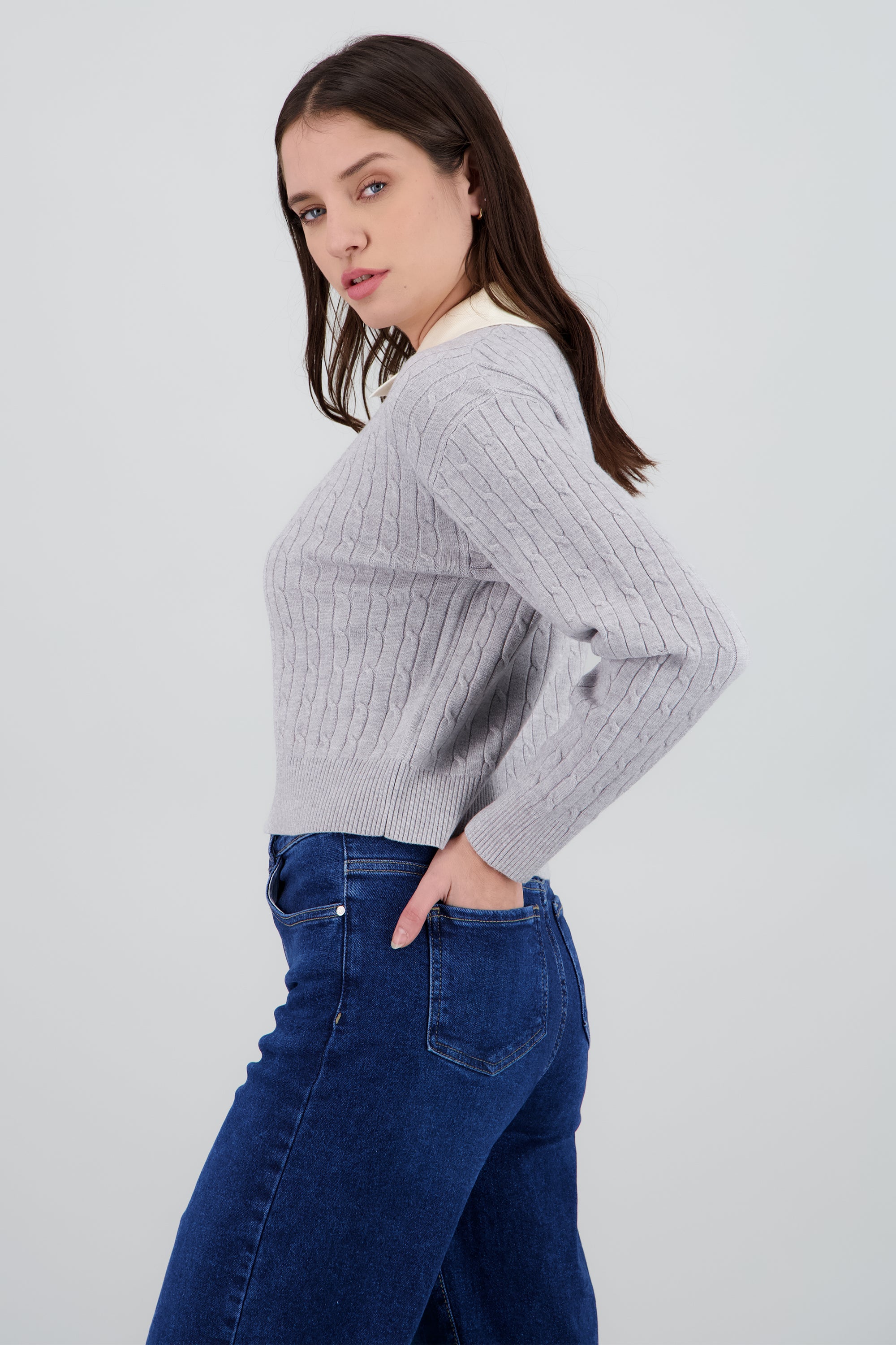 Sueter tipo polo con contraste en cuello GRIS JASPE