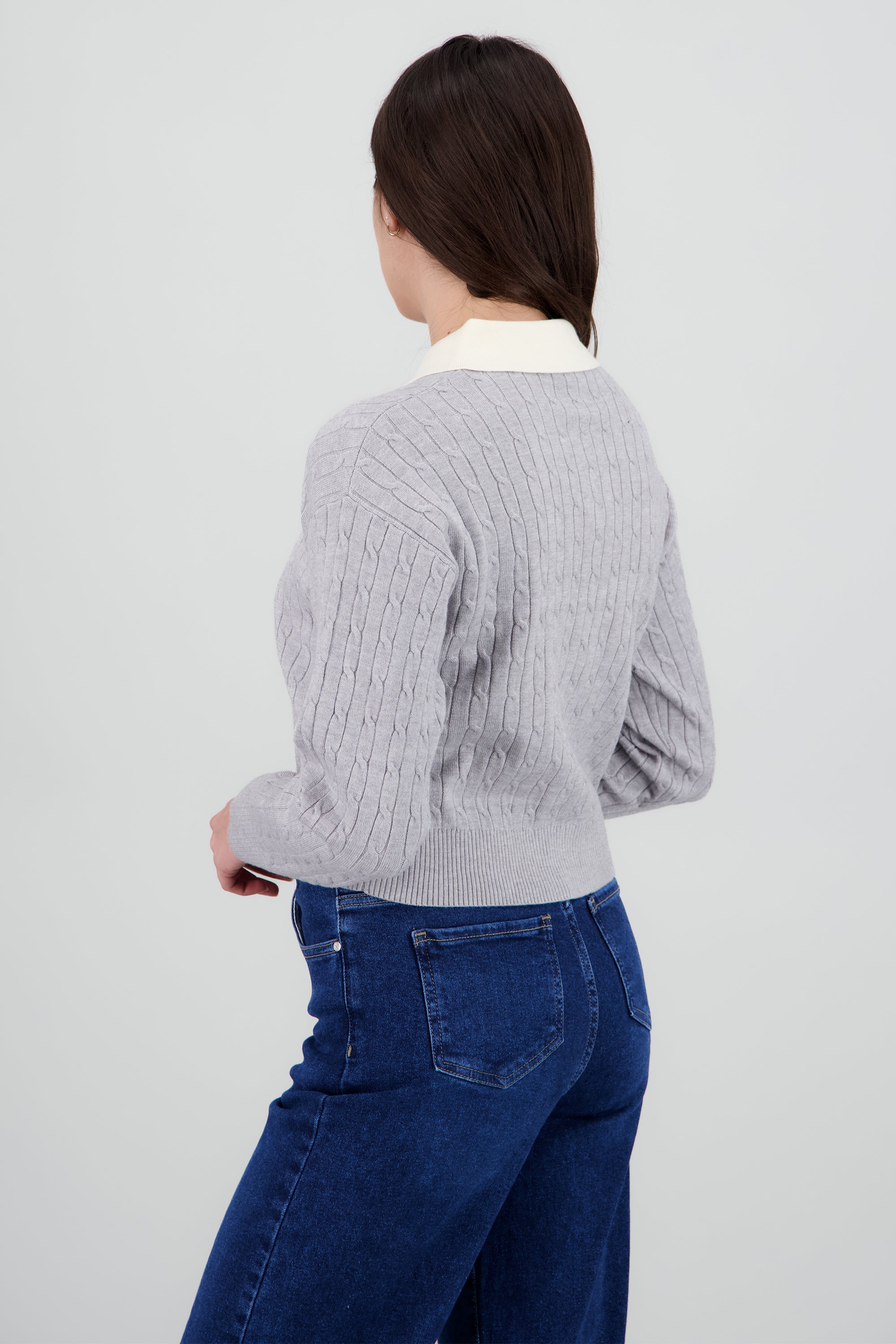 Sueter tipo polo con contraste en cuello GRIS JASPE