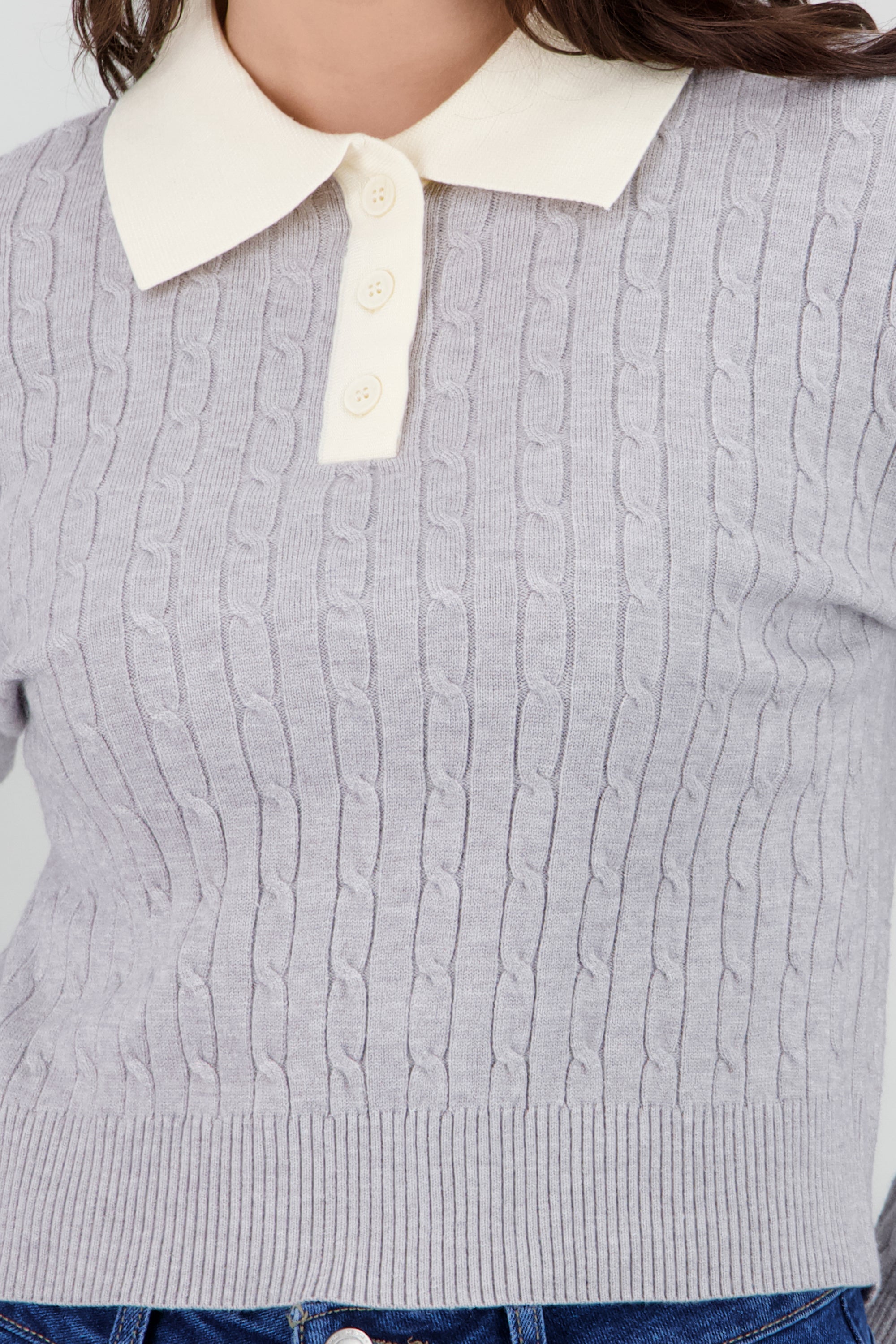 Sueter tipo polo con contraste en cuello GRIS JASPE