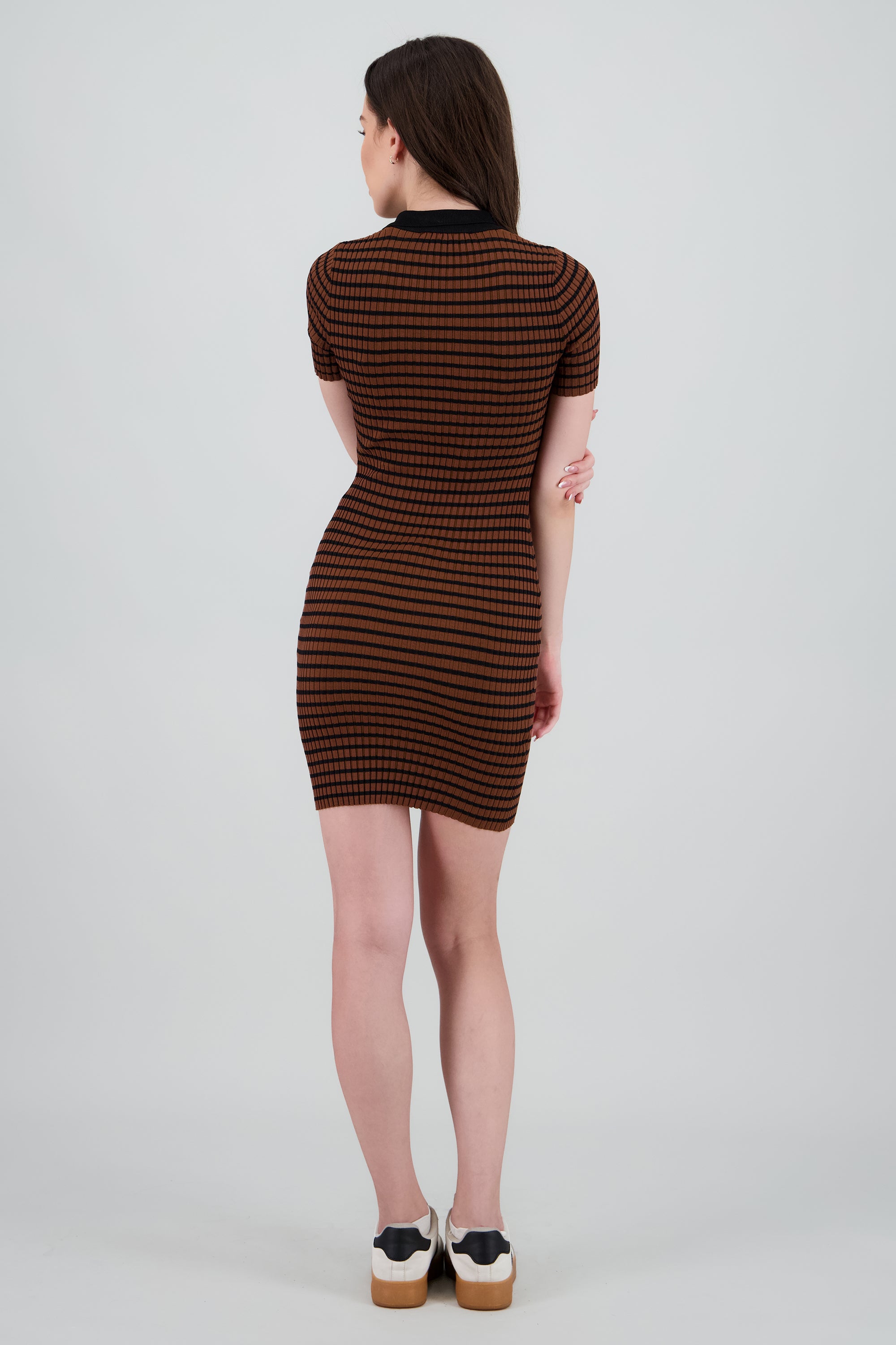 Vestido tipo polo con manga corta rayas CAFE