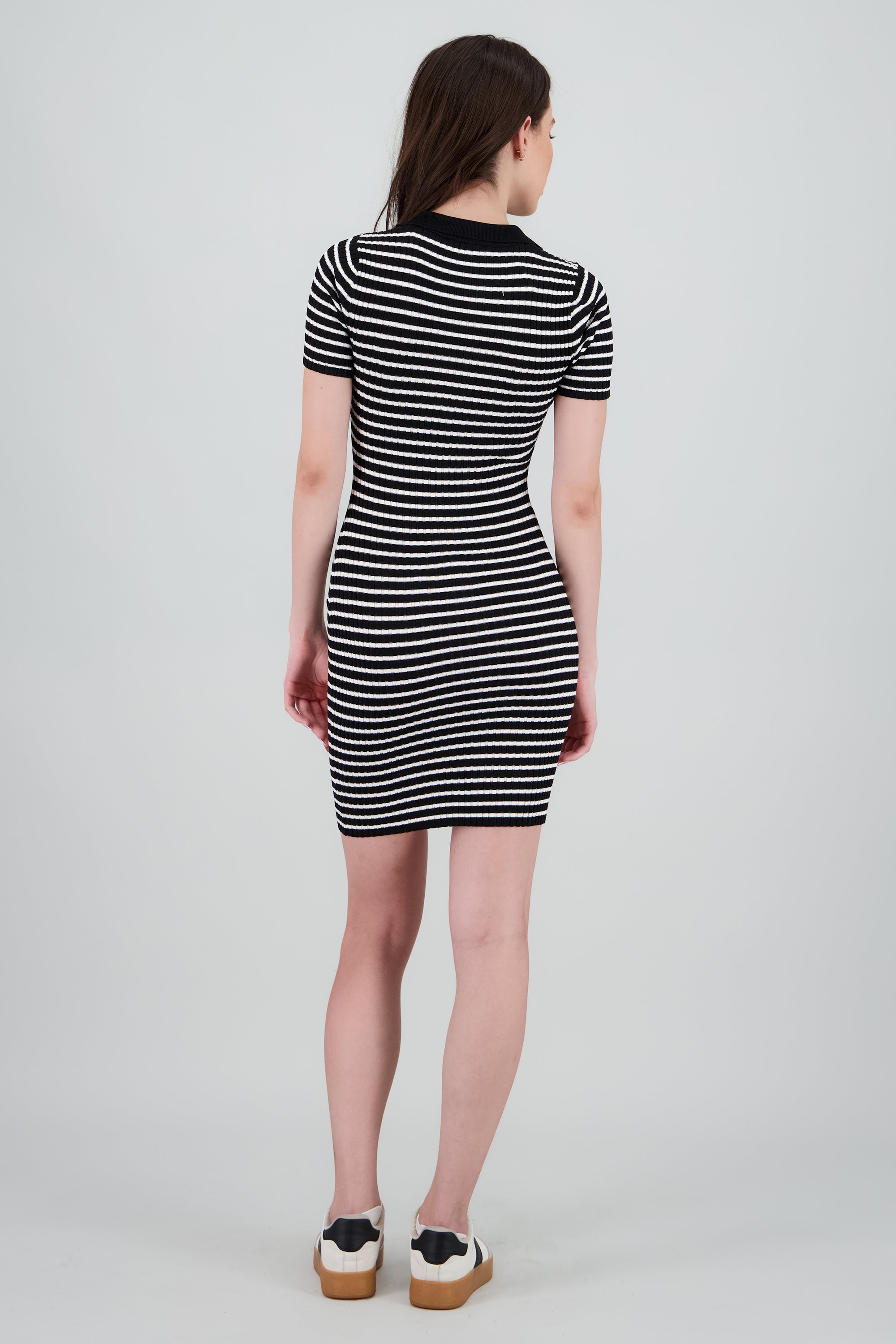 Vestido tipo polo con manga corta rayas NEGRO