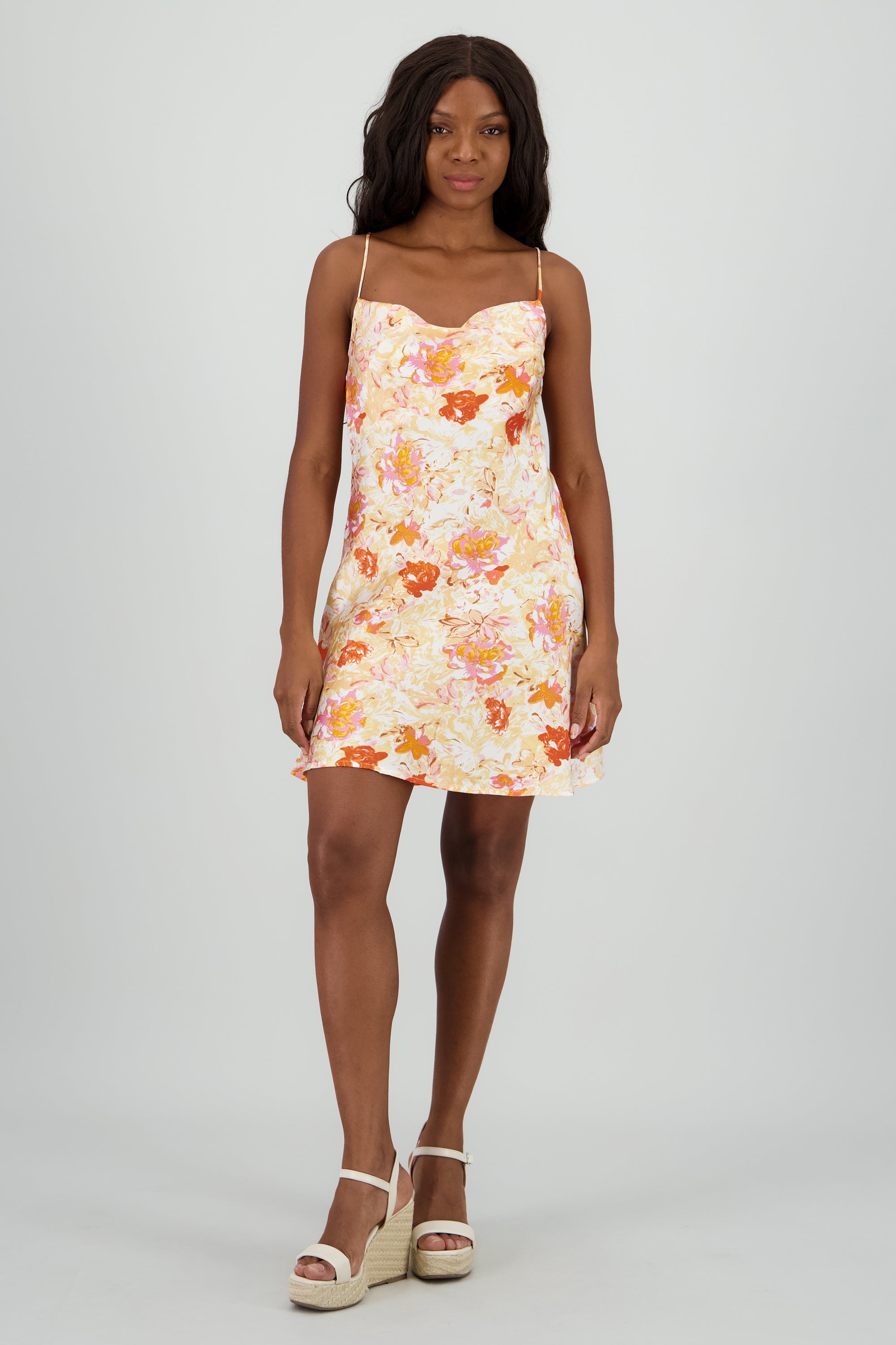 Vestido flores escote espalda NARANJA COMBO