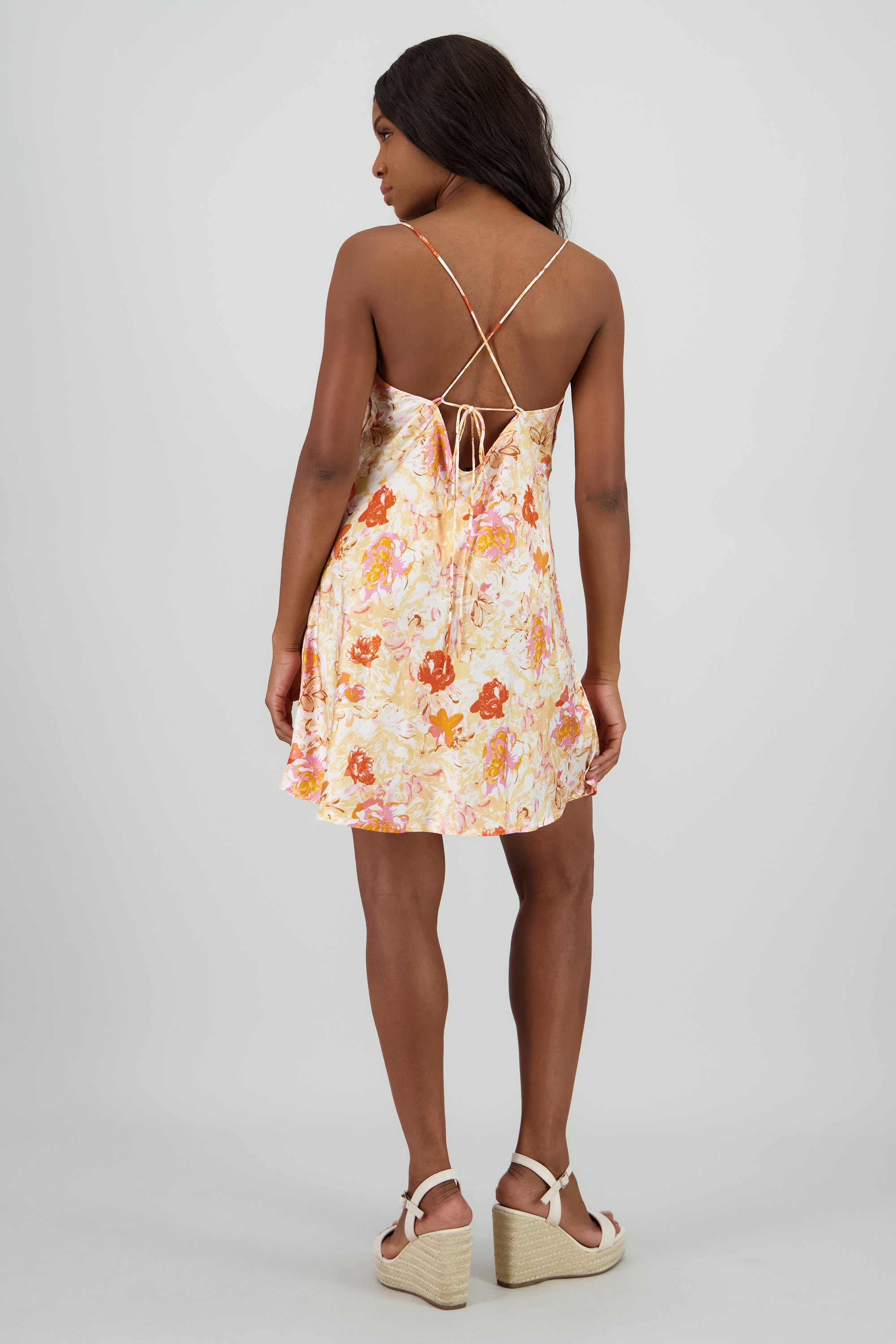 Vestido flores escote espalda NARANJA COMBO