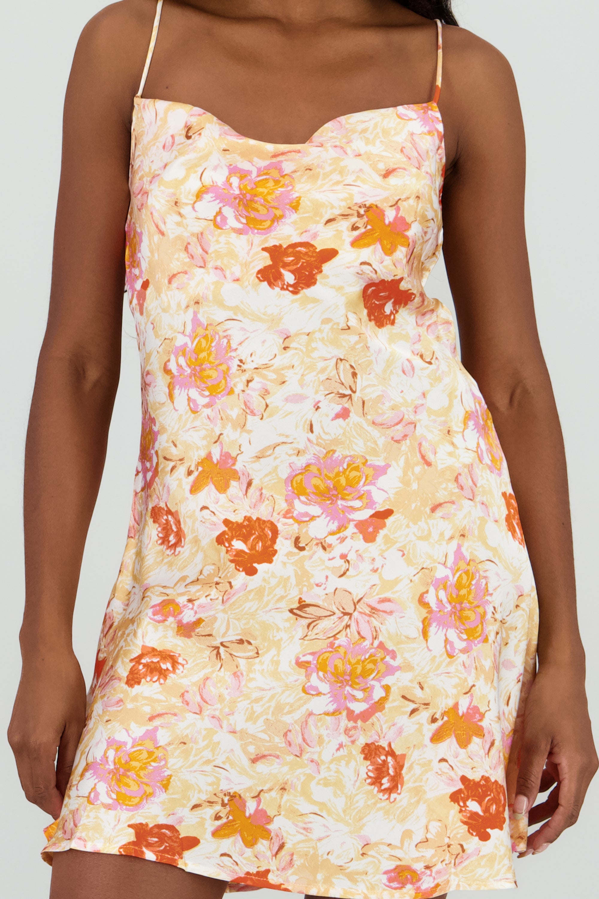 Vestido flores escote espalda NARANJA COMBO
