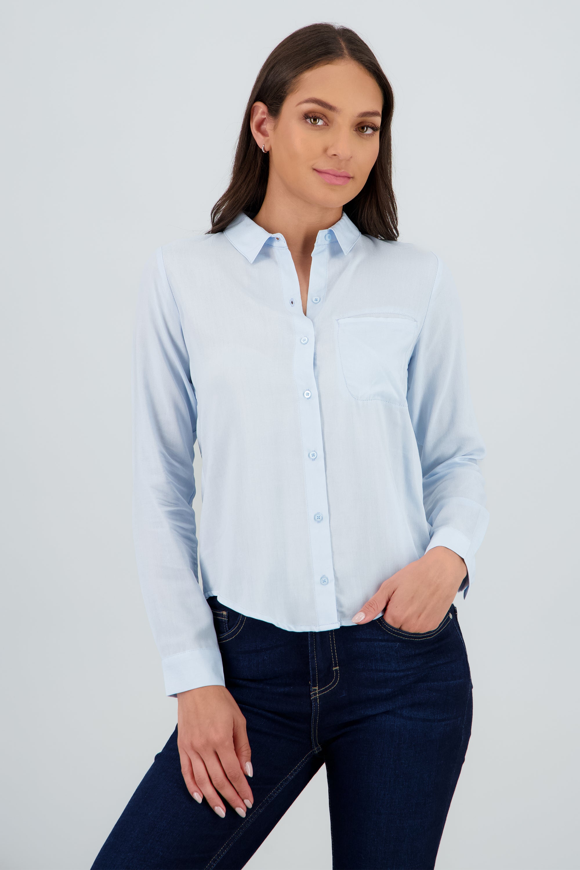 Camisa lisa manga larga AZUL CIELO