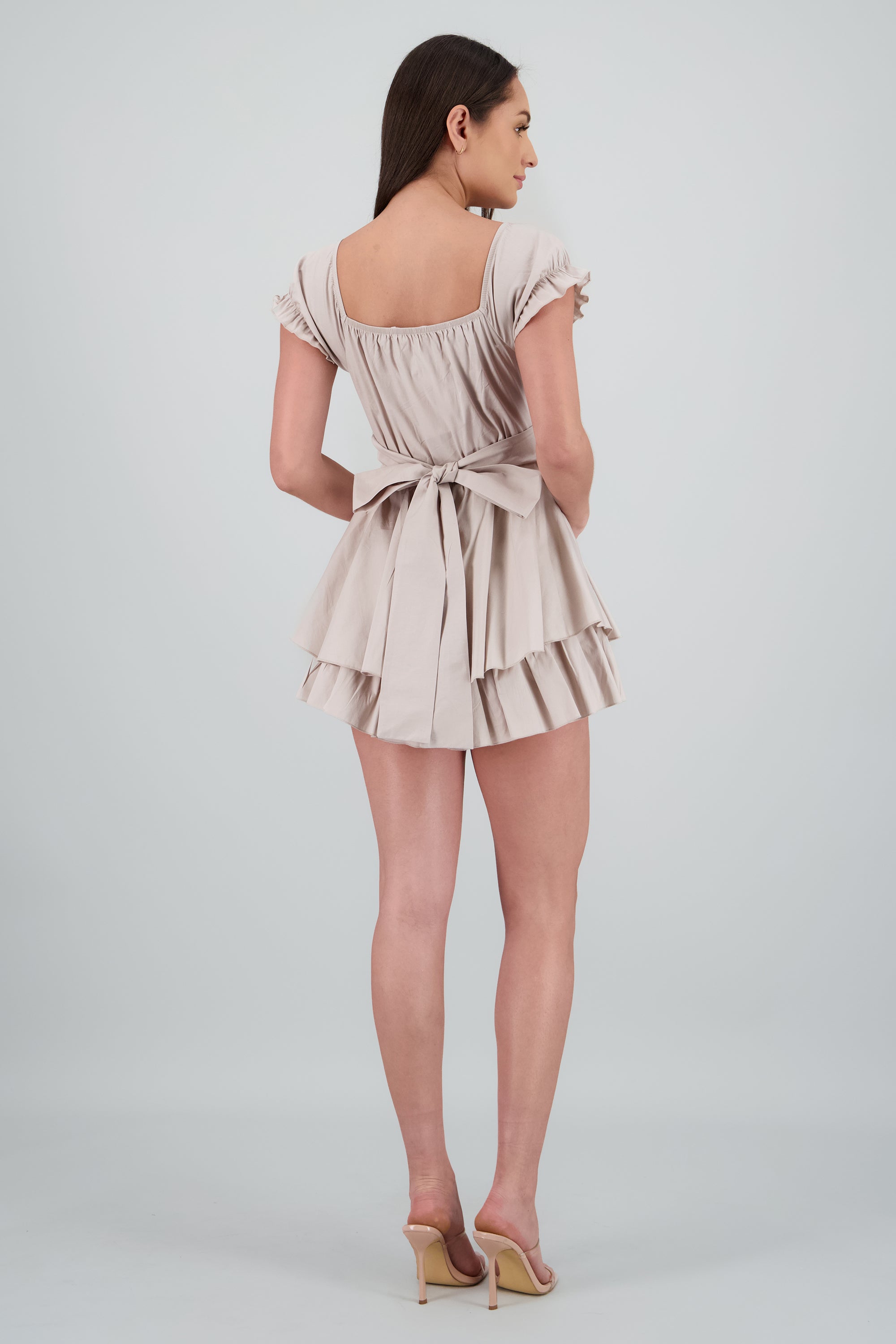 Vestido olanes manga corta BEIGE