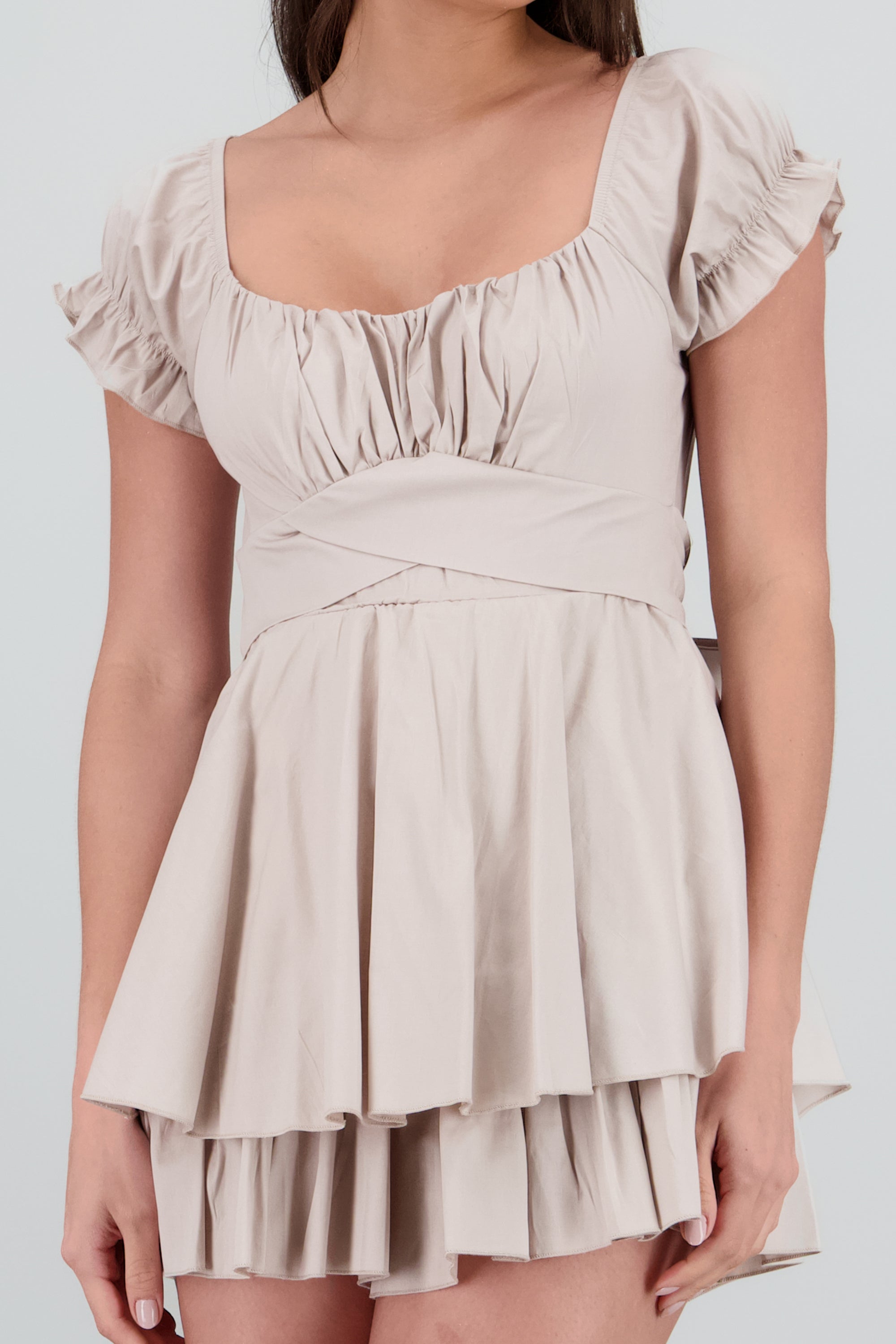 Vestido olanes manga corta BEIGE