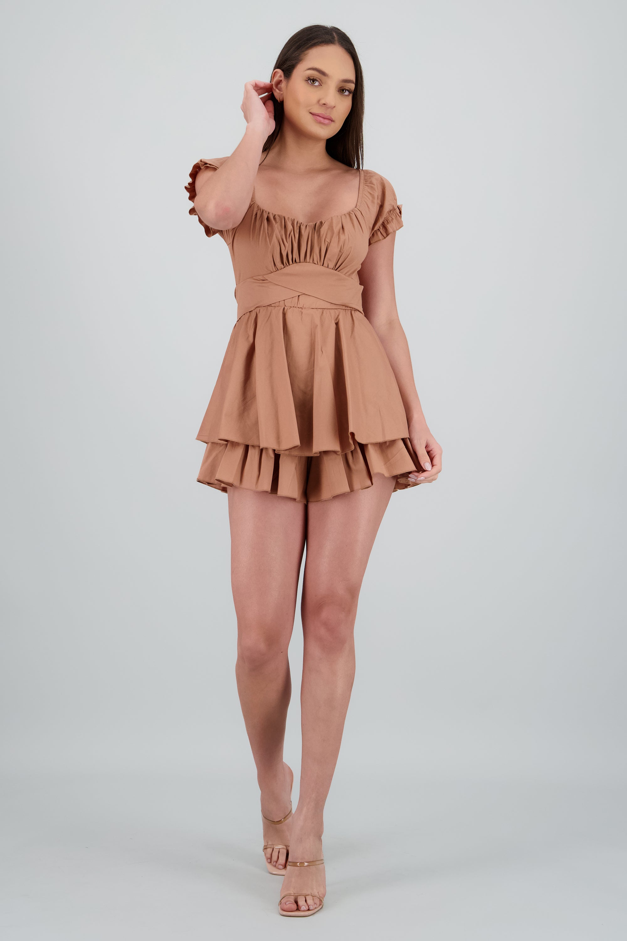 Vestido olanes manga corta CAFE