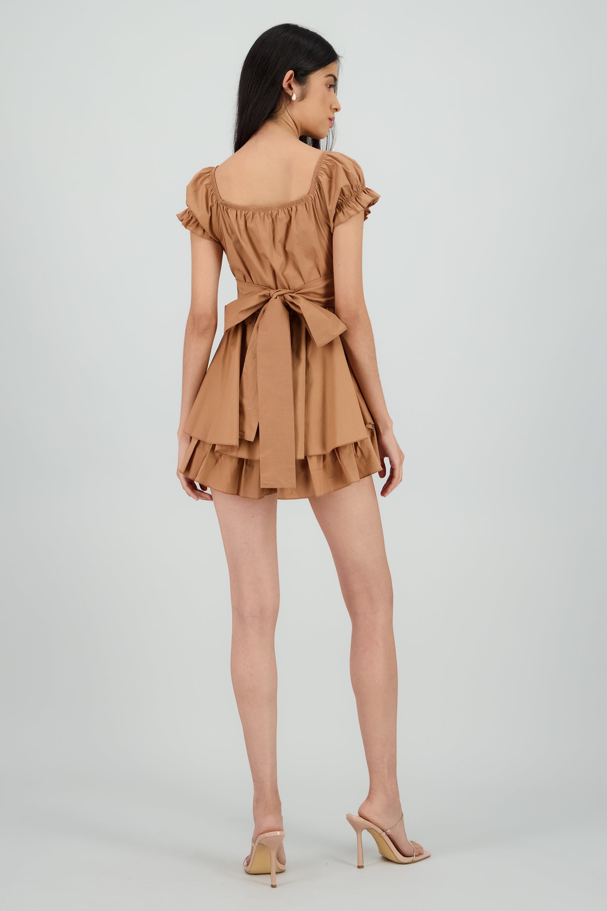 Vestido olanes manga corta CAMELLO
