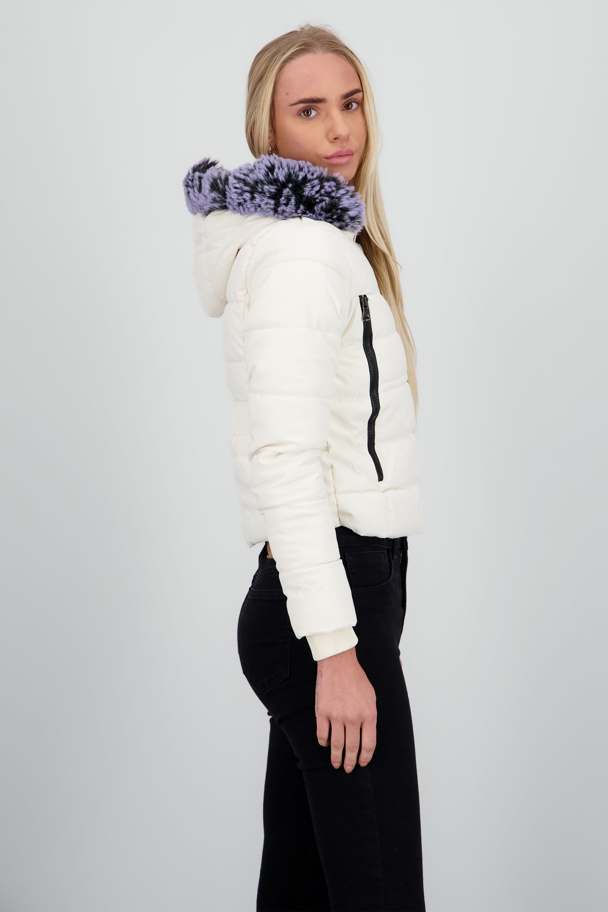 Chamarra puffer con gorro det cierres BEIGE